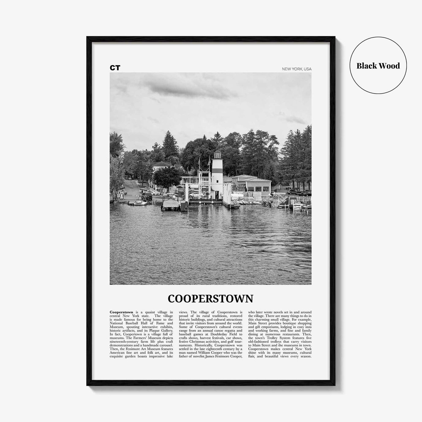 Cooperstown Print Black and White, Cooperstown Wall Art, Cooperstown Poster, Cooperstown Photo, Cooperstown Wall Décor, New York, USA