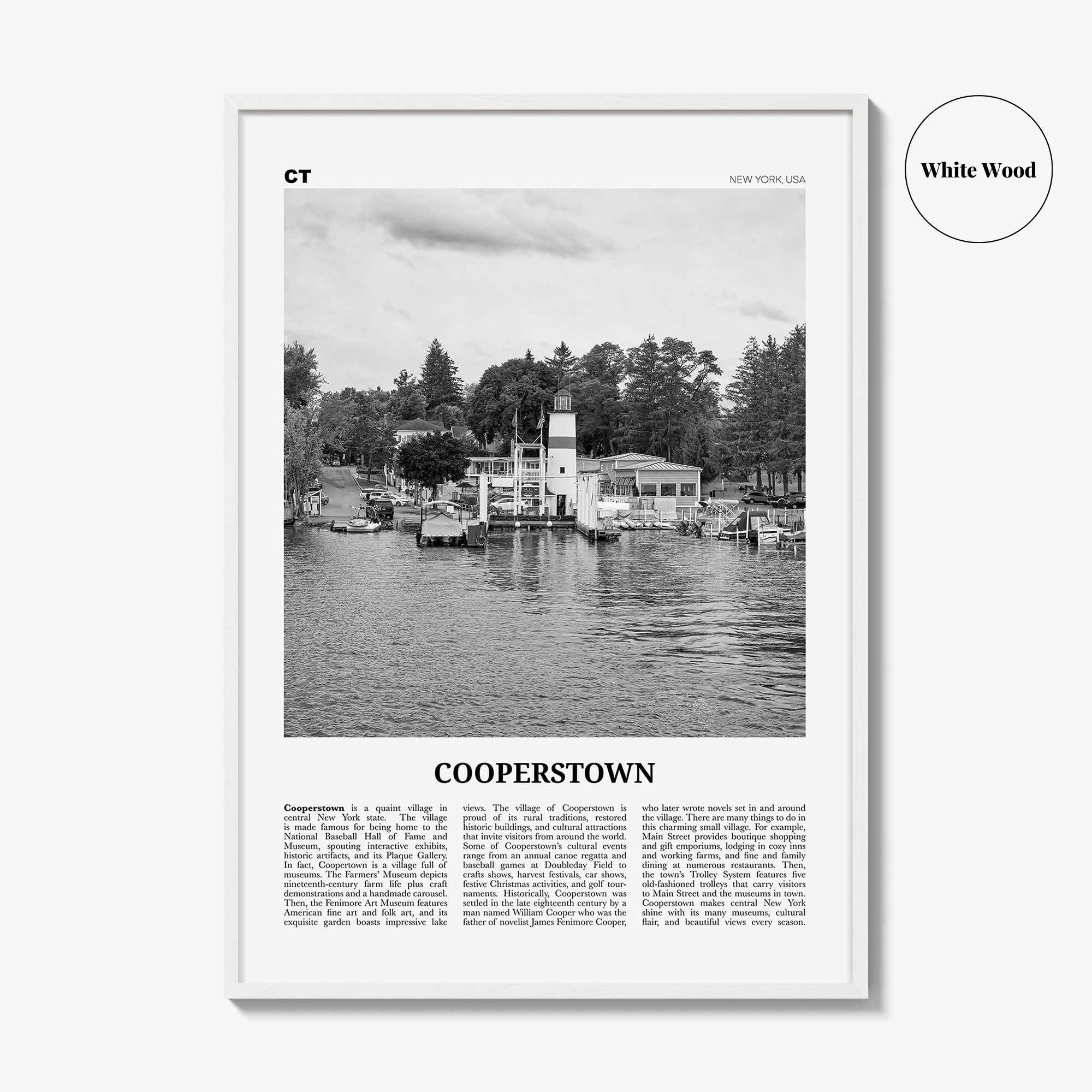 Cooperstown Print Black and White, Cooperstown Wall Art, Cooperstown Poster, Cooperstown Photo, Cooperstown Wall Décor, New York, USA
