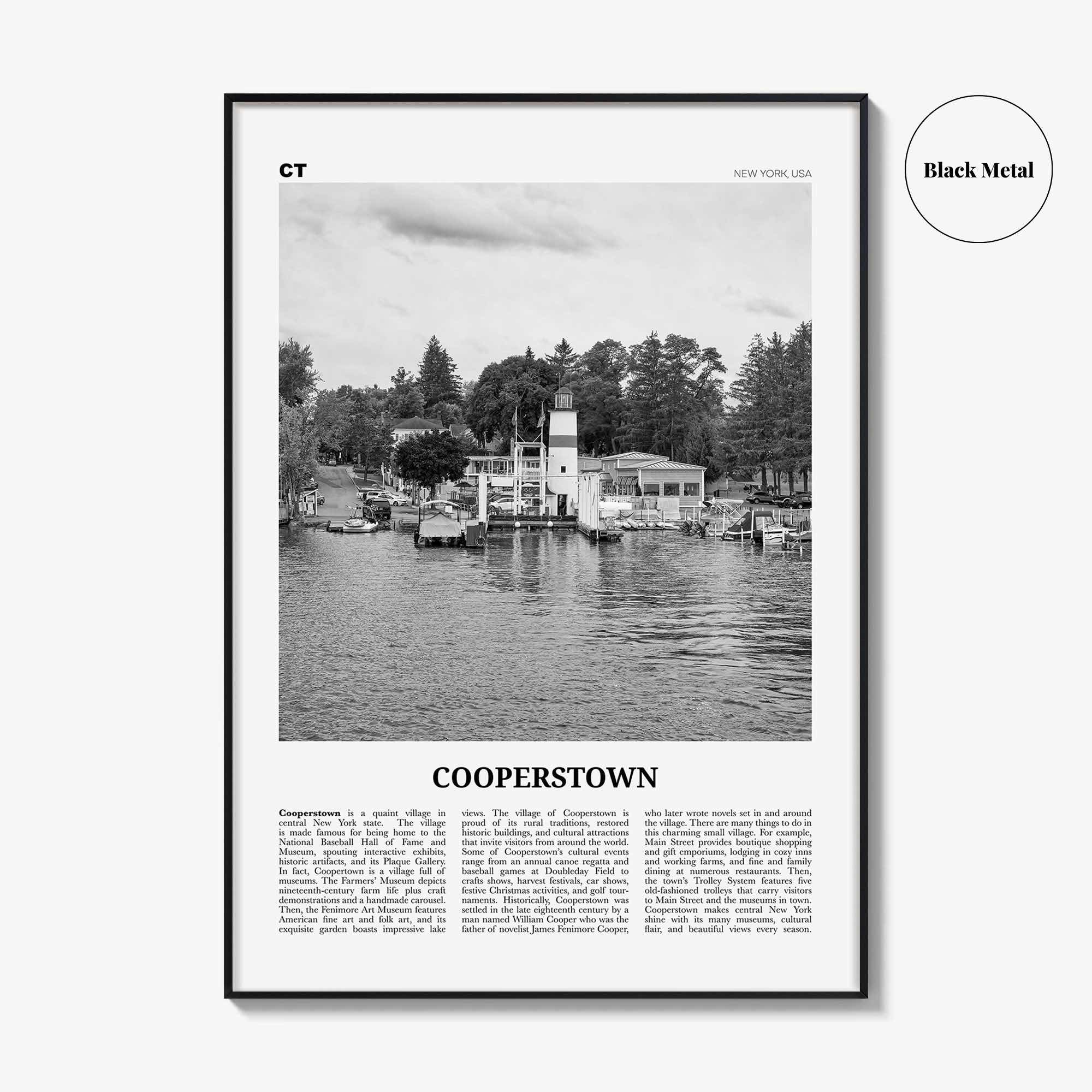Cooperstown Print Black and White, Cooperstown Wall Art, Cooperstown Poster, Cooperstown Photo, Cooperstown Wall Décor, New York, USA