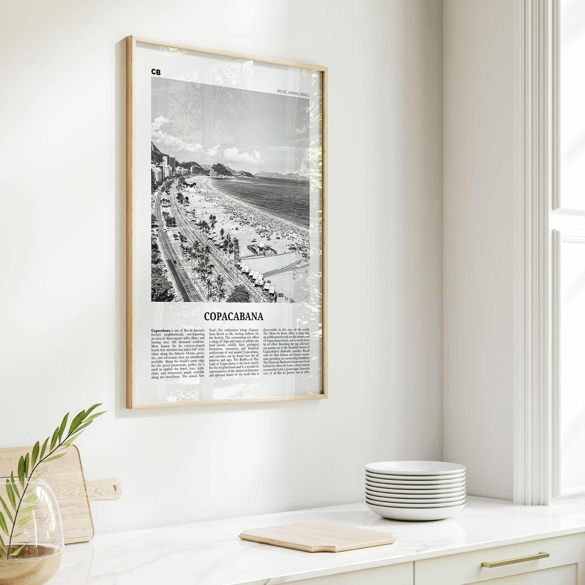 Copacabana Print Black and White, Copacabana Wall Art, Copacabana Poster, Copacabana Photo, Copacabana Map, Rio de Janeiro, Brazil