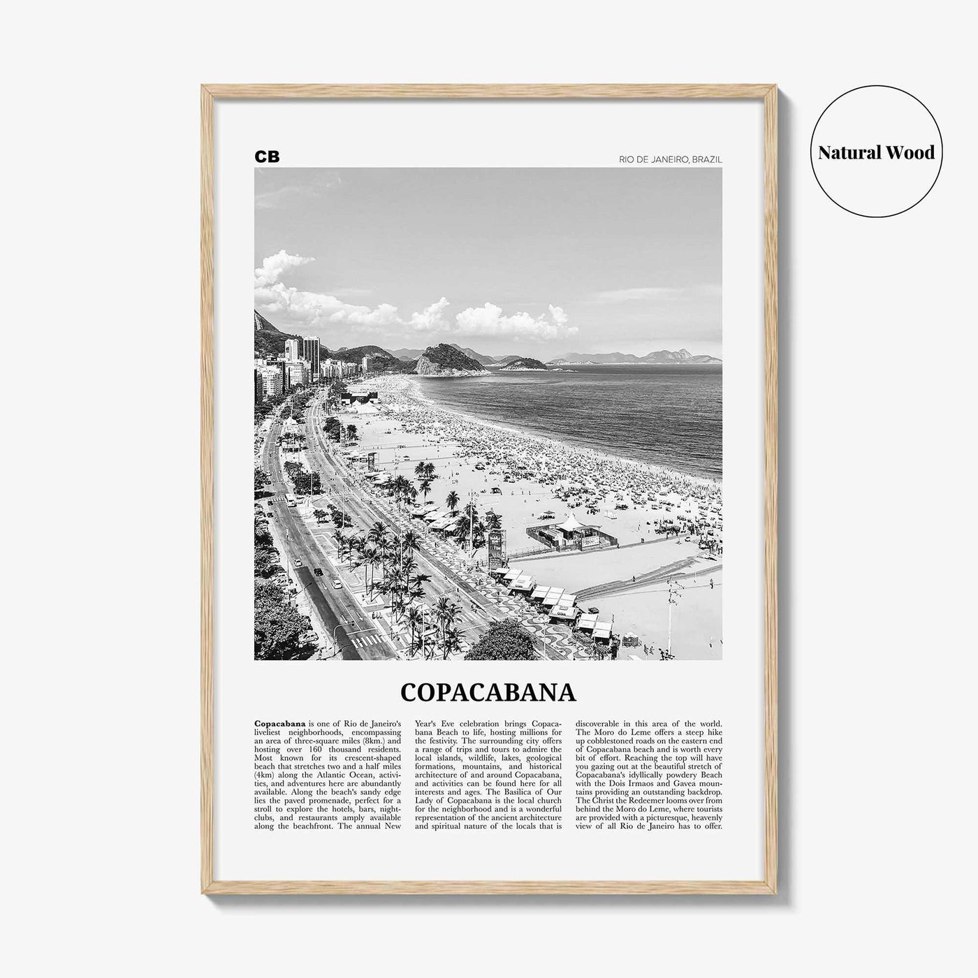 Copacabana Print Black and White, Copacabana Wall Art, Copacabana Poster, Copacabana Photo, Copacabana Map, Rio de Janeiro, Brazil