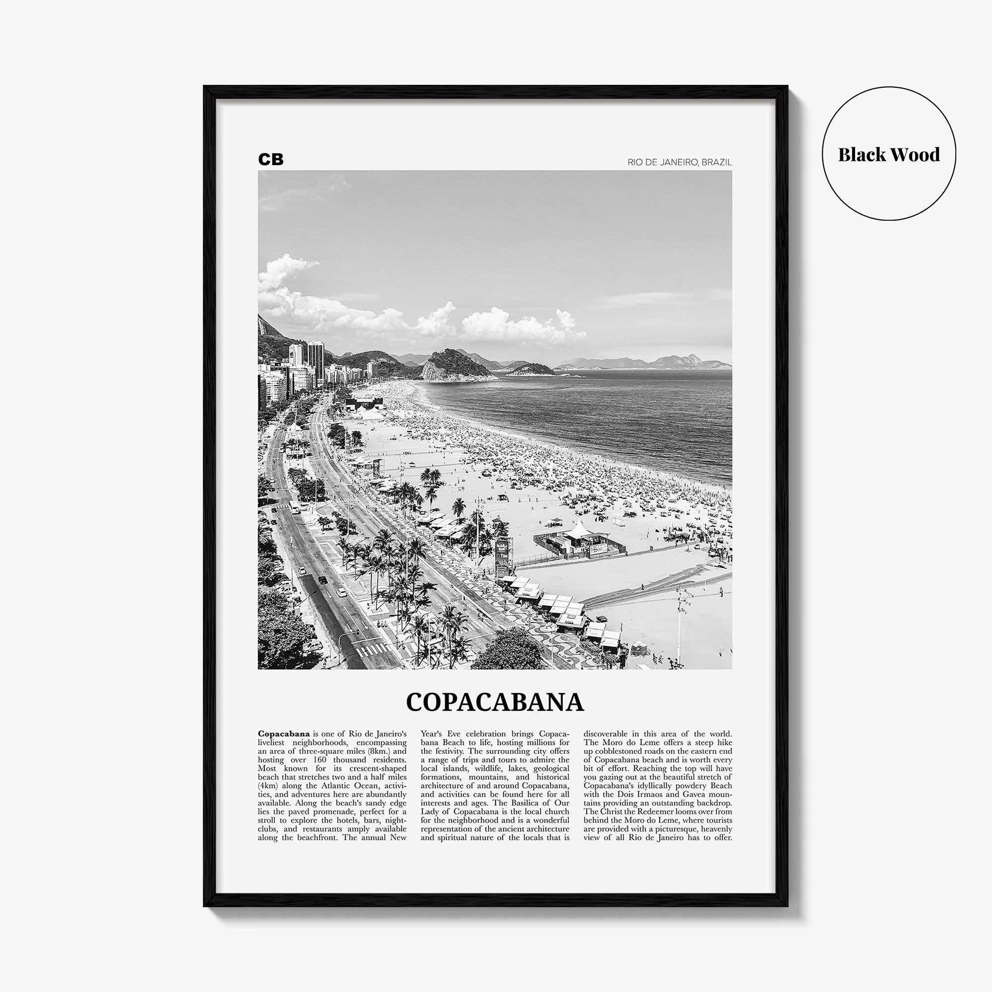 Copacabana Print Black and White, Copacabana Wall Art, Copacabana Poster, Copacabana Photo, Copacabana Map, Rio de Janeiro, Brazil