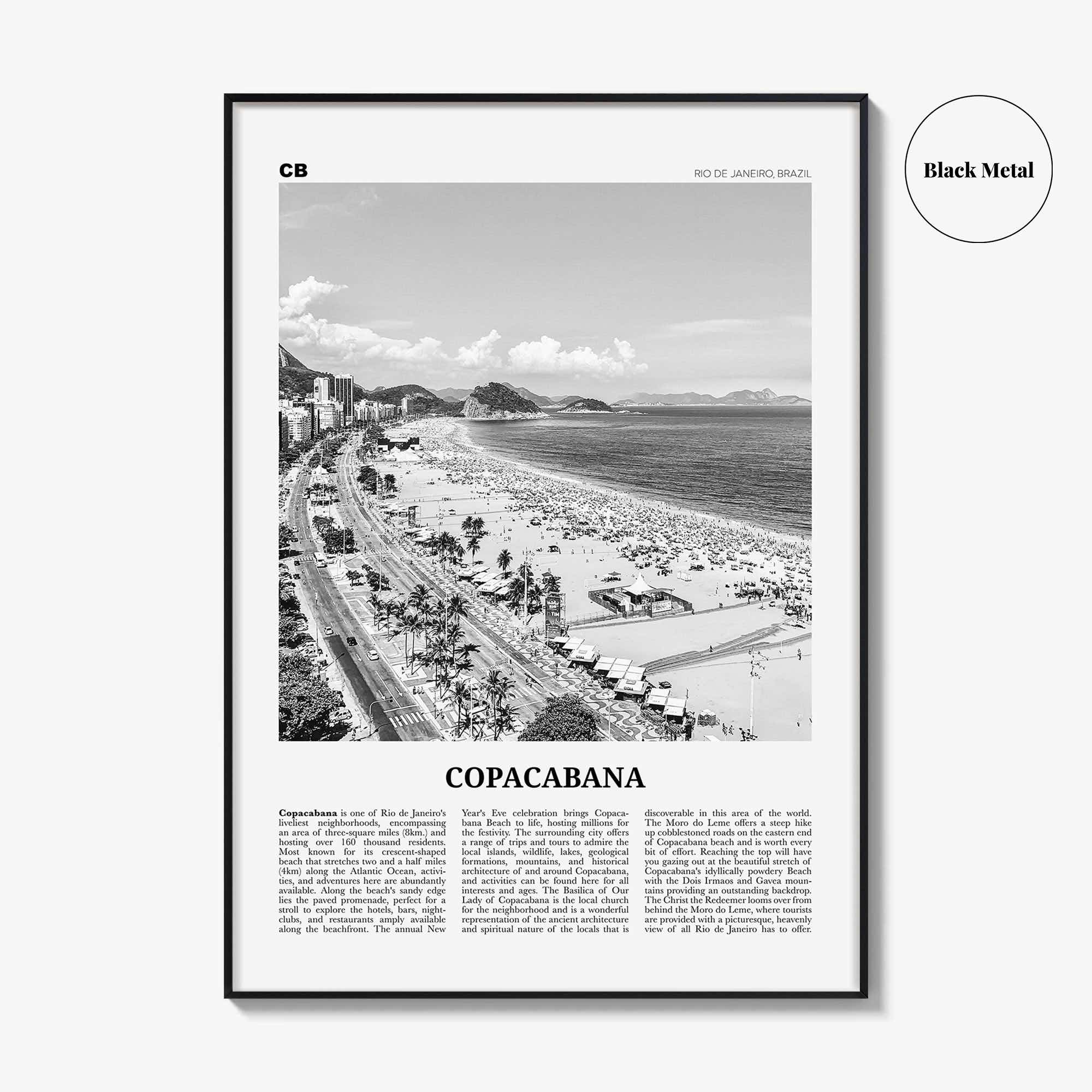 Copacabana Print Black and White, Copacabana Wall Art, Copacabana Poster, Copacabana Photo, Copacabana Map, Rio de Janeiro, Brazil