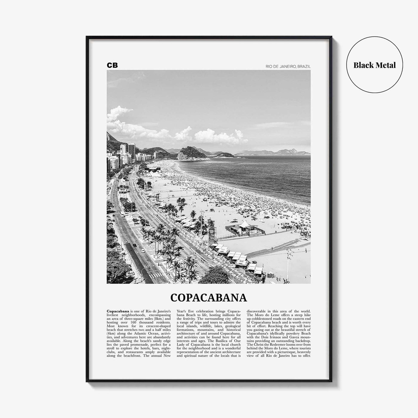 Copacabana Print Black and White, Copacabana Wall Art, Copacabana Poster, Copacabana Photo, Copacabana Map, Rio de Janeiro, Brazil