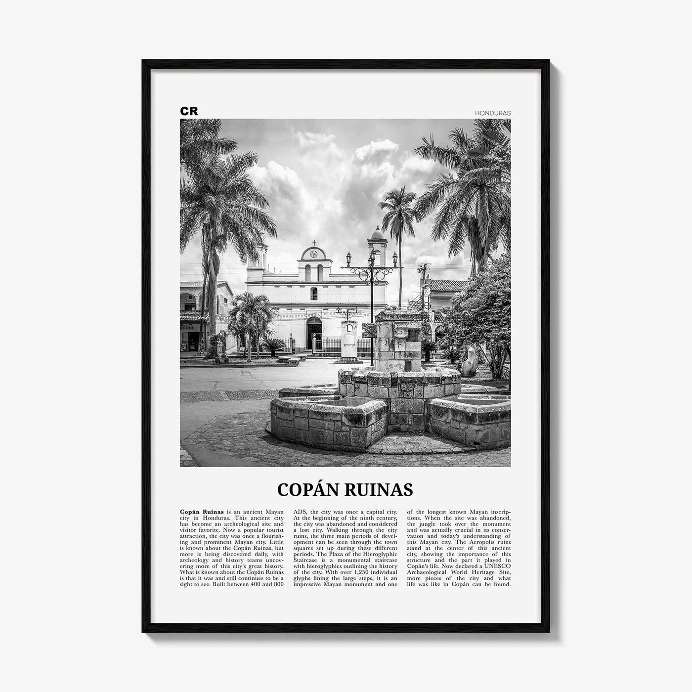 Copan Ruinas Print Black and White, Copan Ruinas Wall Art, Copán Ruinas Poster, Copán Ruinas Photo, Copán Ruinas Wall Décor, Honduras