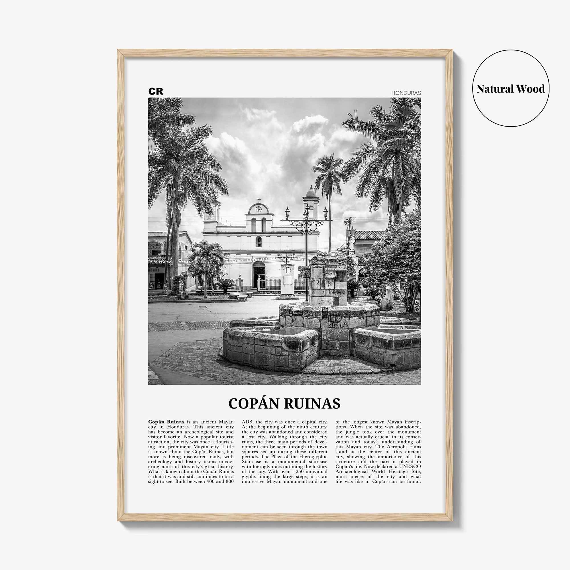 Copan Ruinas Print Black and White, Copan Ruinas Wall Art, Copán Ruinas Poster, Copán Ruinas Photo, Copán Ruinas Wall Décor, Honduras