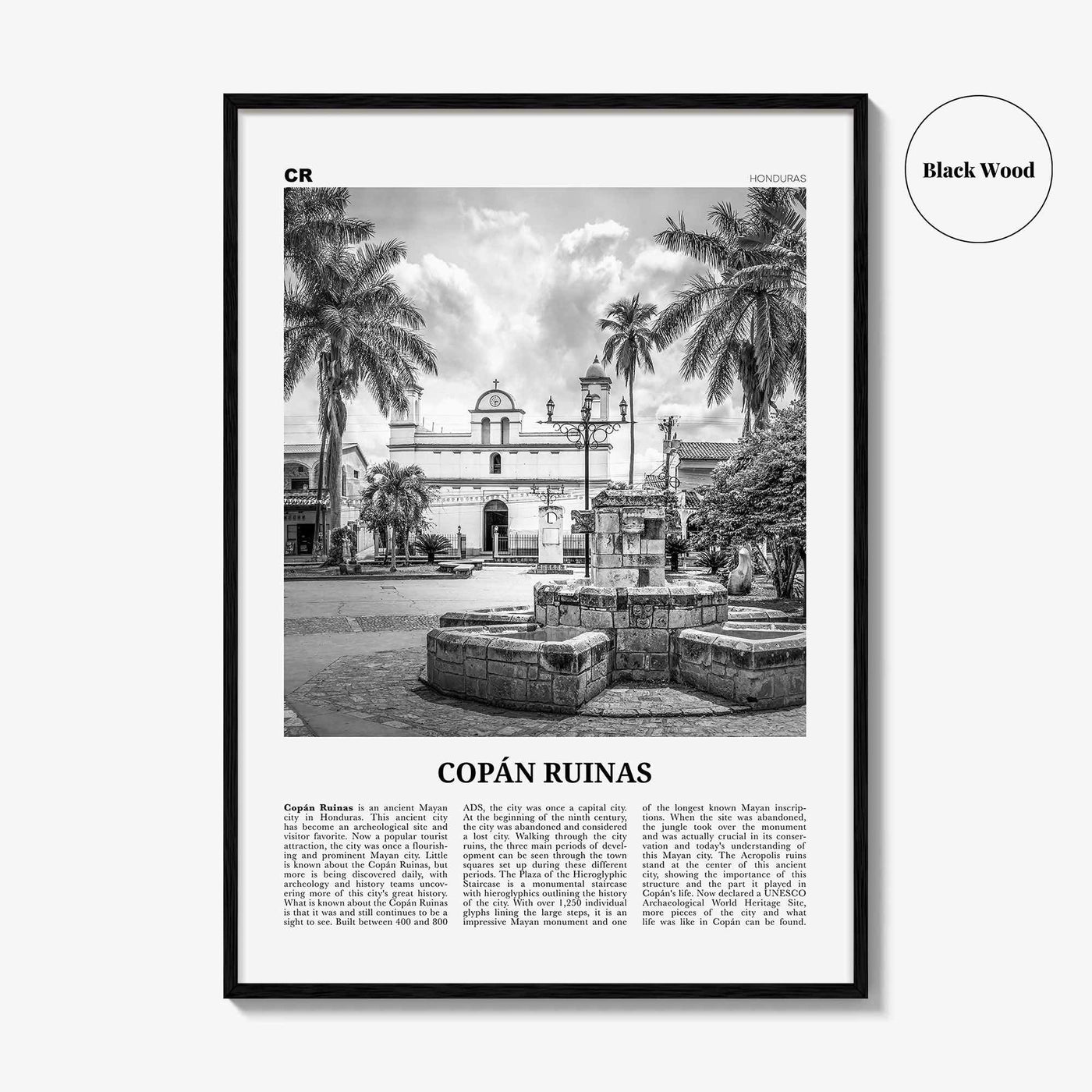 Copan Ruinas Print Black and White, Copan Ruinas Wall Art, Copán Ruinas Poster, Copán Ruinas Photo, Copán Ruinas Wall Décor, Honduras