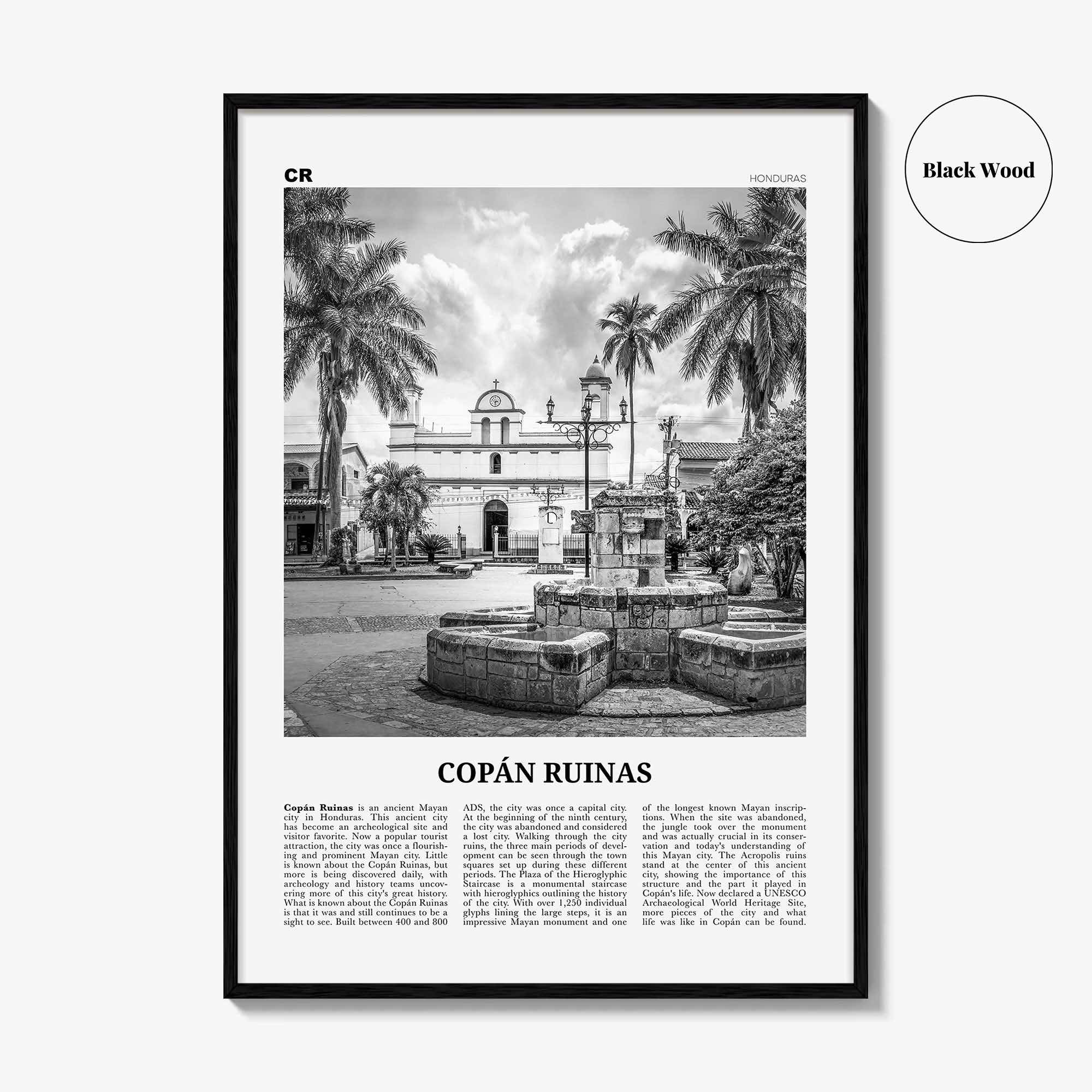 Copan Ruinas Print Black and White, Copan Ruinas Wall Art, Copán Ruinas Poster, Copán Ruinas Photo, Copán Ruinas Wall Décor, Honduras