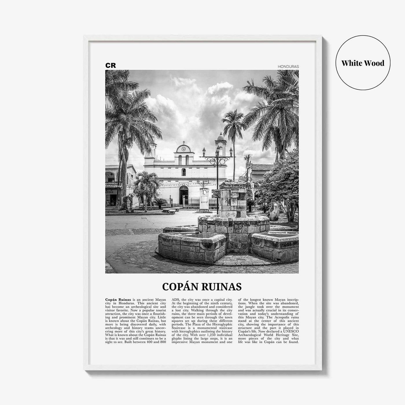 Copan Ruinas Print Black and White, Copan Ruinas Wall Art, Copán Ruinas Poster, Copán Ruinas Photo, Copán Ruinas Wall Décor, Honduras