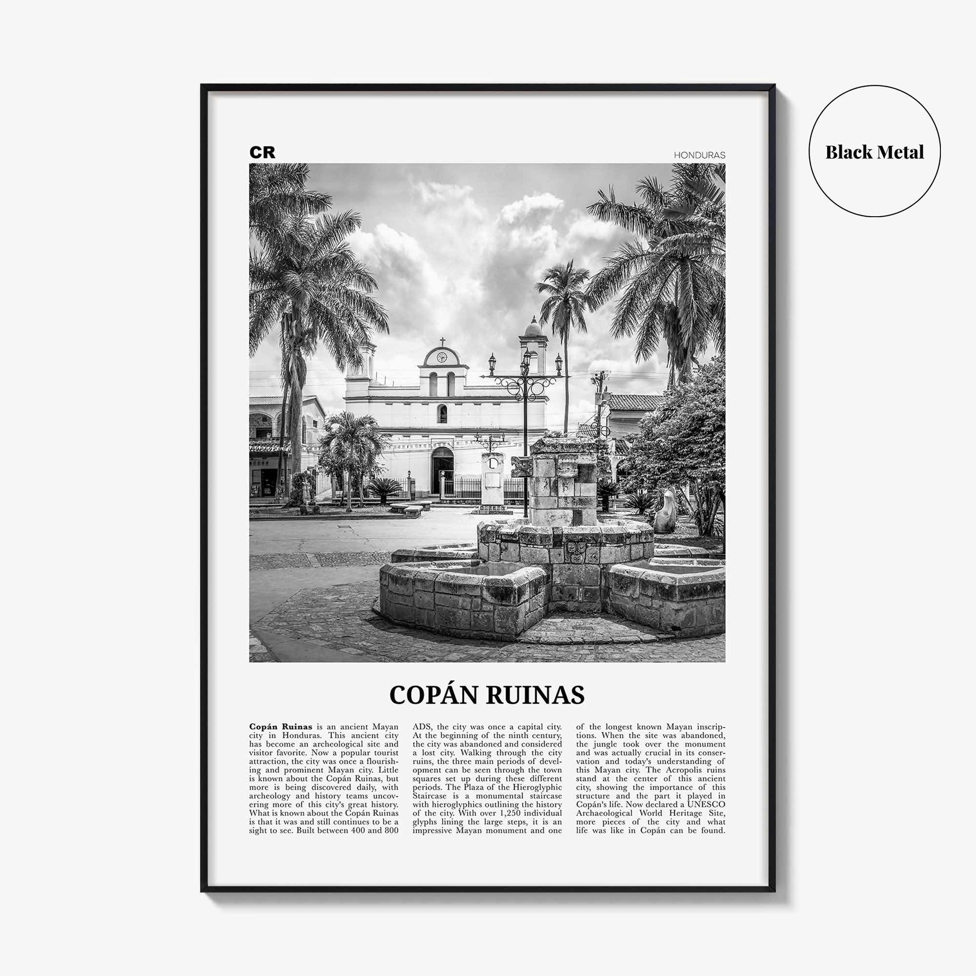 Copan Ruinas Print Black and White, Copan Ruinas Wall Art, Copán Ruinas Poster, Copán Ruinas Photo, Copán Ruinas Wall Décor, Honduras