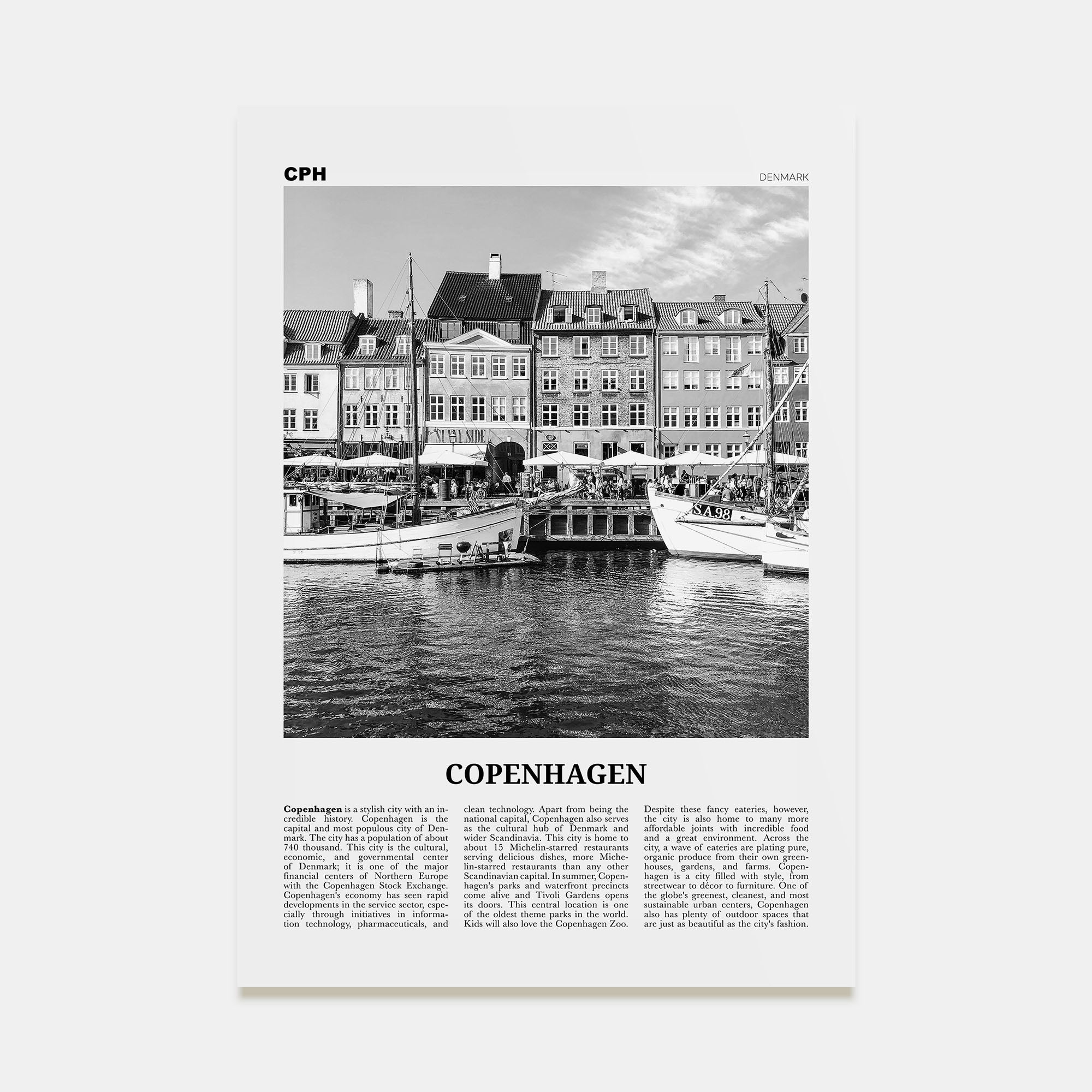 Copenhagen Travel B&W No 1 Poster