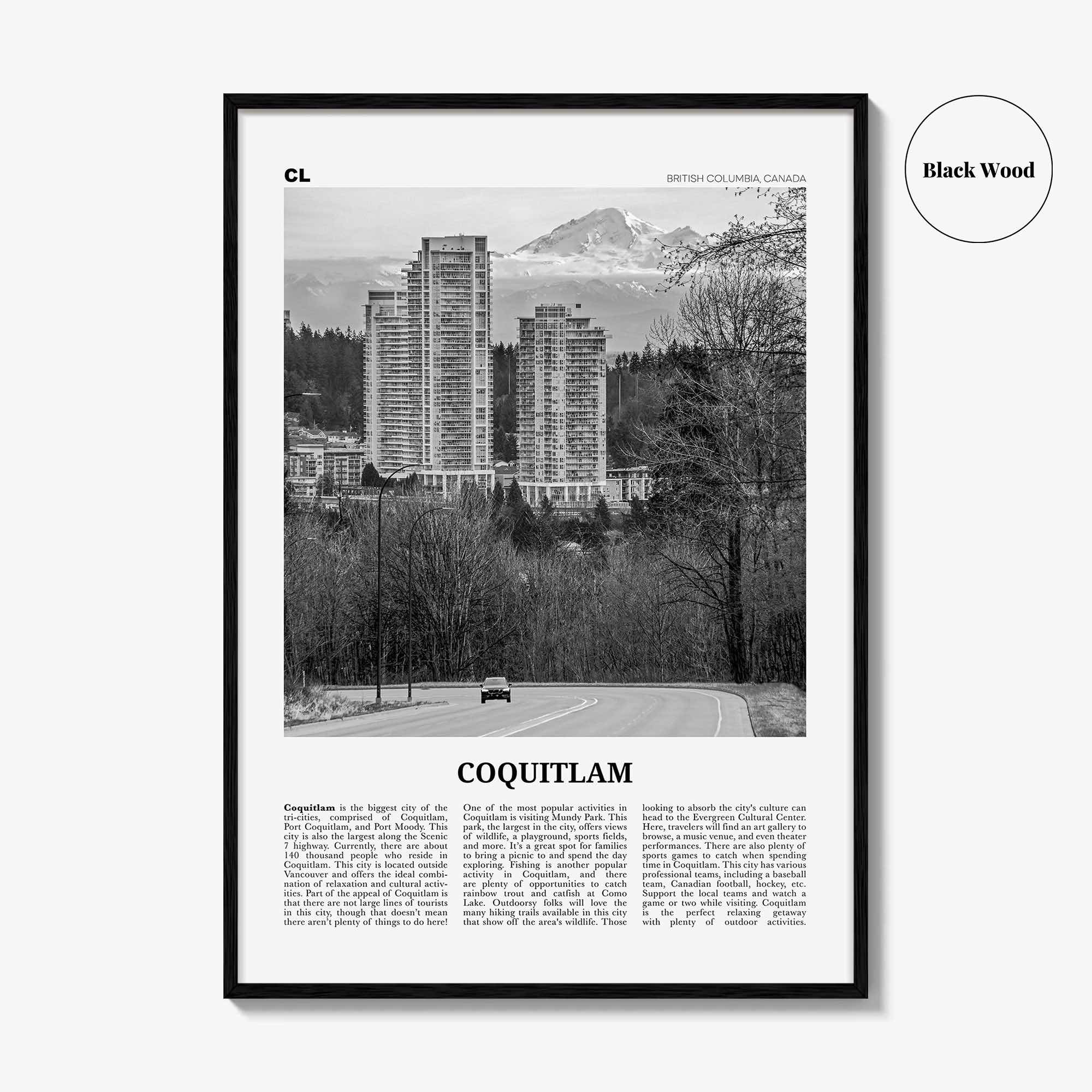 Coquitlam Print Black and White No 1, Coquitlam Wall Art, Coquitlam Poster, Coquitlam Photo, Coquitlam Wall Décor, Coquitlam Map Canada