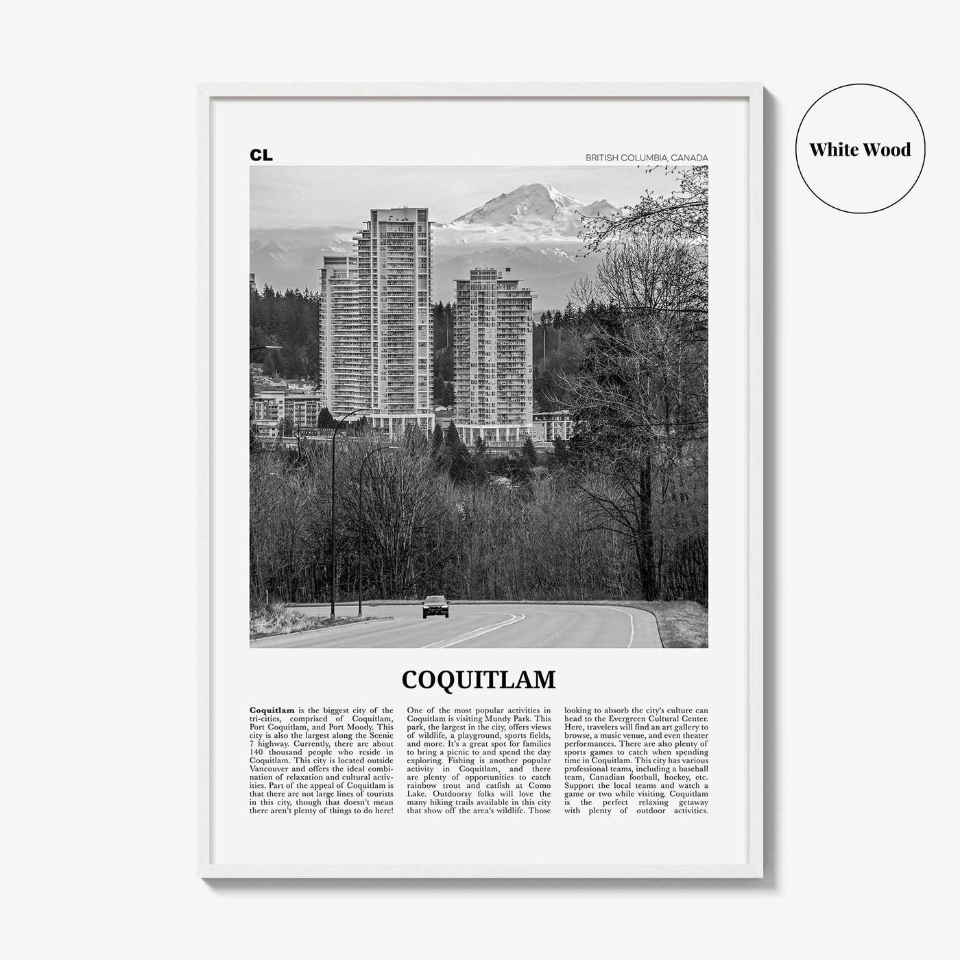 Coquitlam Print Black and White No 1, Coquitlam Wall Art, Coquitlam Poster, Coquitlam Photo, Coquitlam Wall Décor, Coquitlam Map Canada