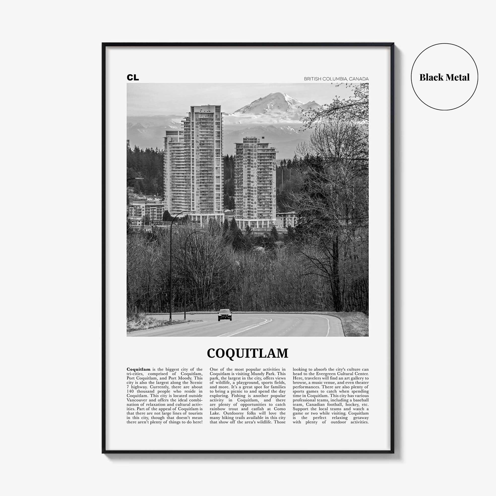 Coquitlam Print Black and White No 1, Coquitlam Wall Art, Coquitlam Poster, Coquitlam Photo, Coquitlam Wall Décor, Coquitlam Map Canada