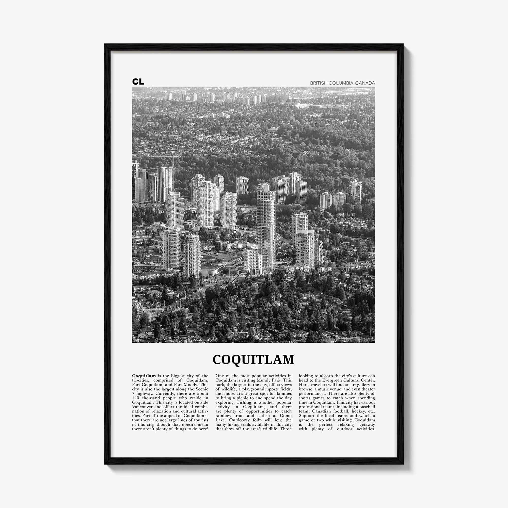 Coquitlam Print Black and White No 2, Coquitlam Wall Art, Coquitlam Poster, Coquitlam Photo, Coquitlam Wall Décor, Coquitlam Map, Canada