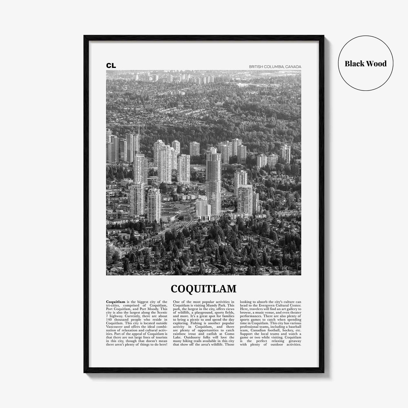 Coquitlam Print Black and White No 2, Coquitlam Wall Art, Coquitlam Poster, Coquitlam Photo, Coquitlam Wall Décor, Coquitlam Map, Canada