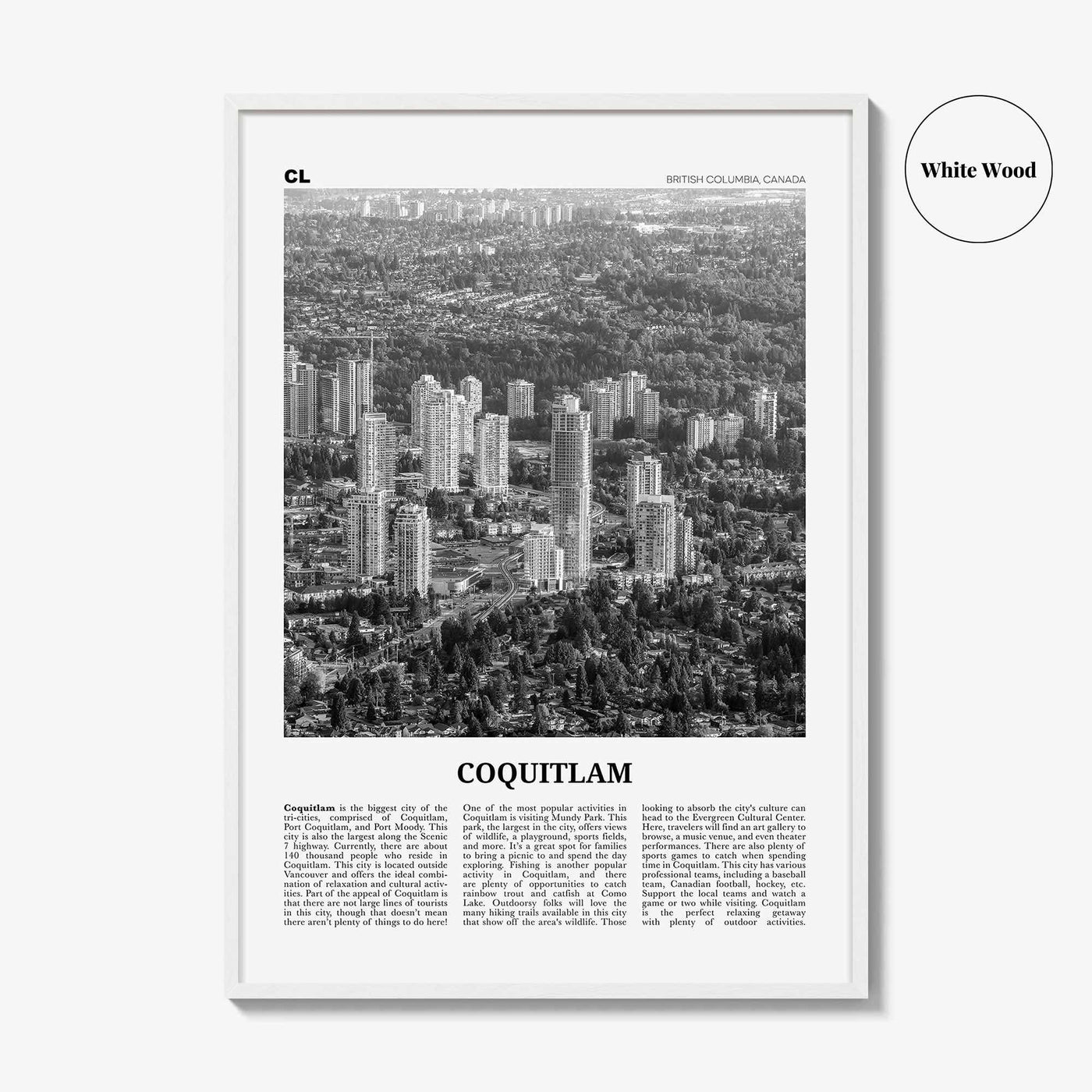 Coquitlam Print Black and White No 2, Coquitlam Wall Art, Coquitlam Poster, Coquitlam Photo, Coquitlam Wall Décor, Coquitlam Map, Canada