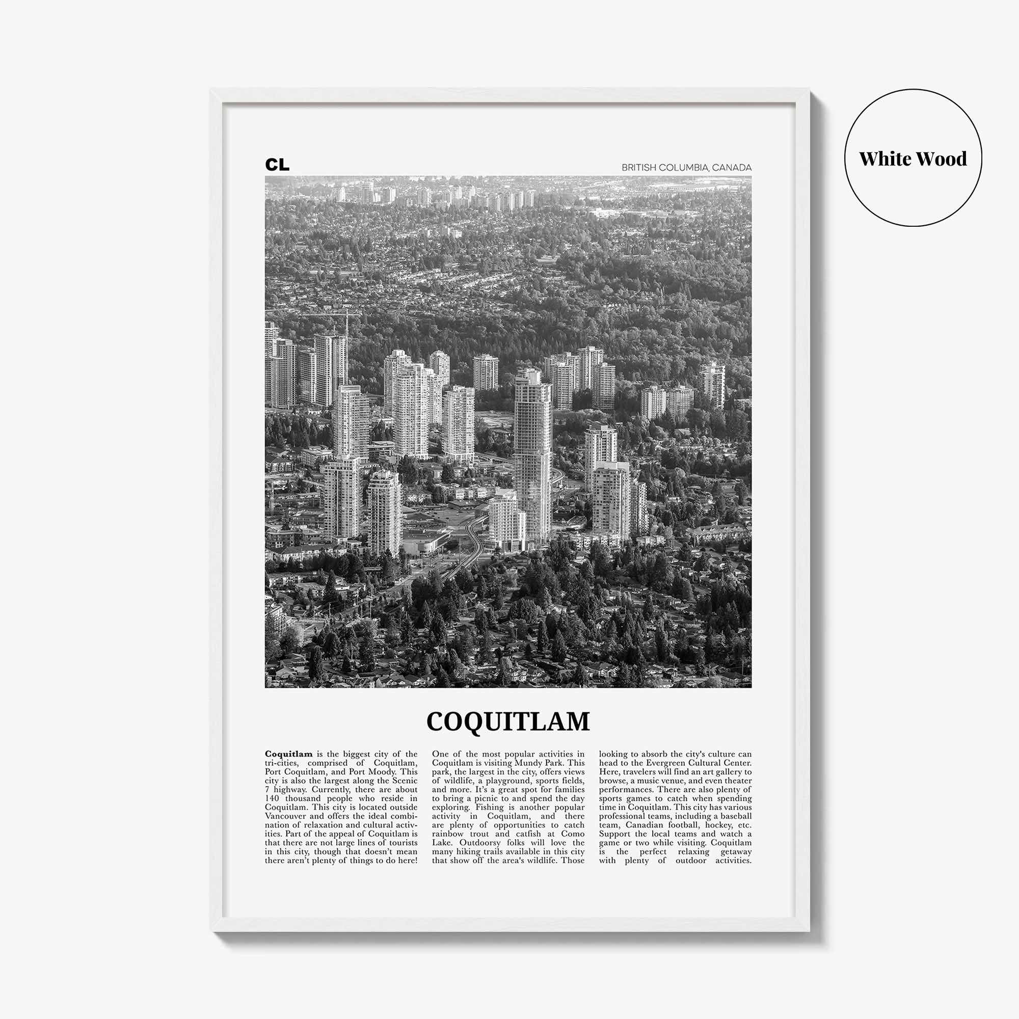 Coquitlam Print Black and White No 2, Coquitlam Wall Art, Coquitlam Poster, Coquitlam Photo, Coquitlam Wall Décor, Coquitlam Map, Canada