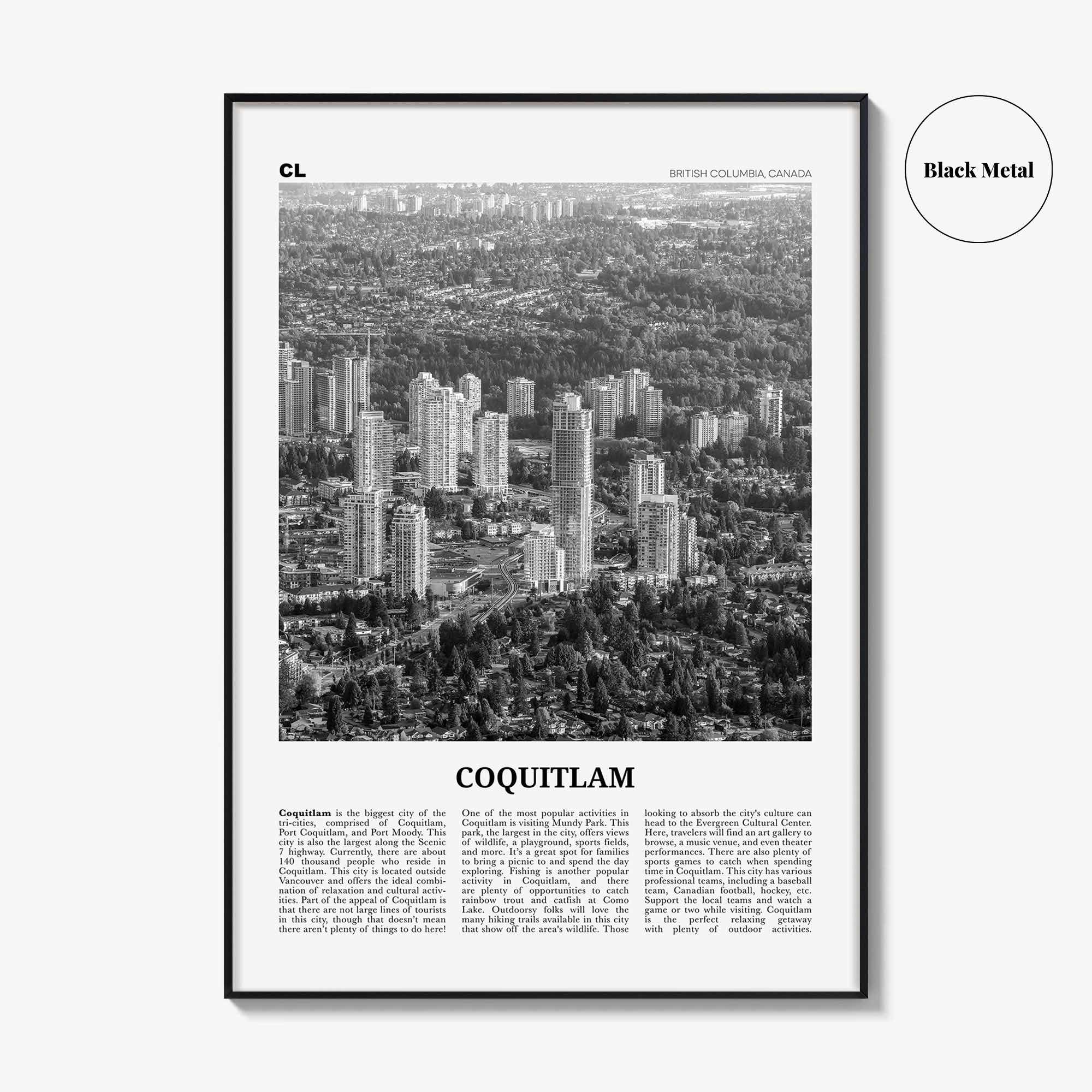 Coquitlam Print Black and White No 2, Coquitlam Wall Art, Coquitlam Poster, Coquitlam Photo, Coquitlam Wall Décor, Coquitlam Map, Canada