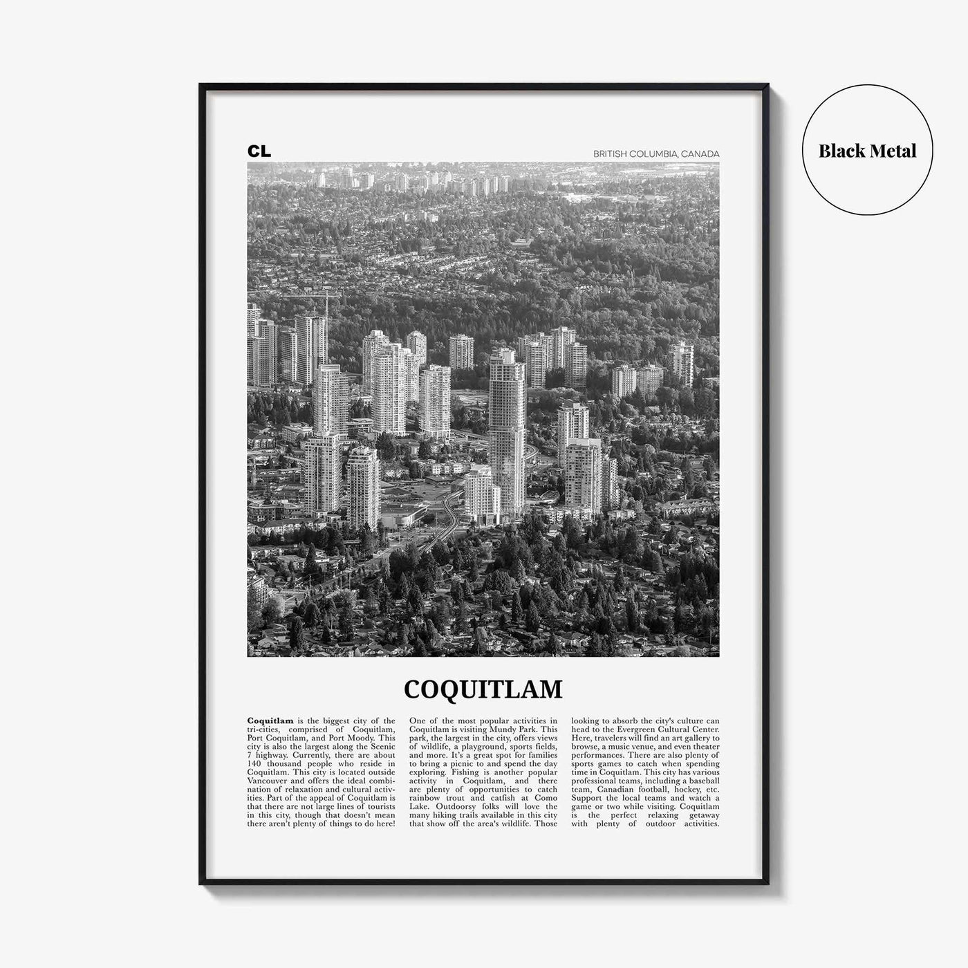 Coquitlam Print Black and White No 2, Coquitlam Wall Art, Coquitlam Poster, Coquitlam Photo, Coquitlam Wall Décor, Coquitlam Map, Canada