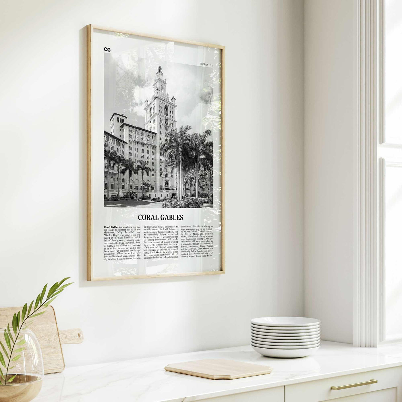 Coral Gables Print Black and White, Coral Gables Wall Art, Coral Gables Poster, Coral Gables Photo, Coral Gables Wall Décor, Florida, USA