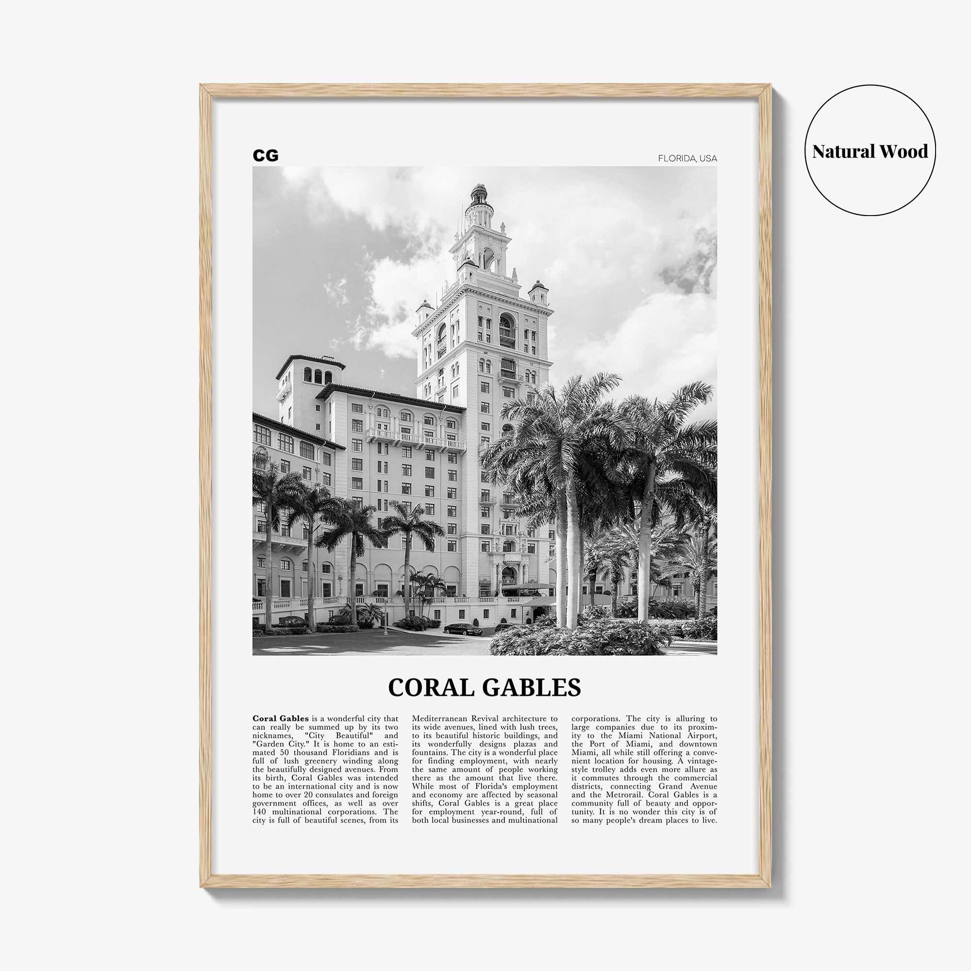 Coral Gables Print Black and White, Coral Gables Wall Art, Coral Gables Poster, Coral Gables Photo, Coral Gables Wall Décor, Florida, USA