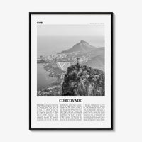 Corcovado Print Black and White, Corcovado Wall Art, Corcovado Poster, Corcovado Photo, Corcovado Map, Rio de Janeiro, Brazil