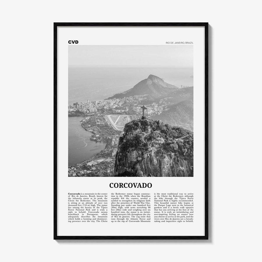 Corcovado Print Black and White, Corcovado Wall Art, Corcovado Poster, Corcovado Photo, Corcovado Map, Rio de Janeiro, Brazil