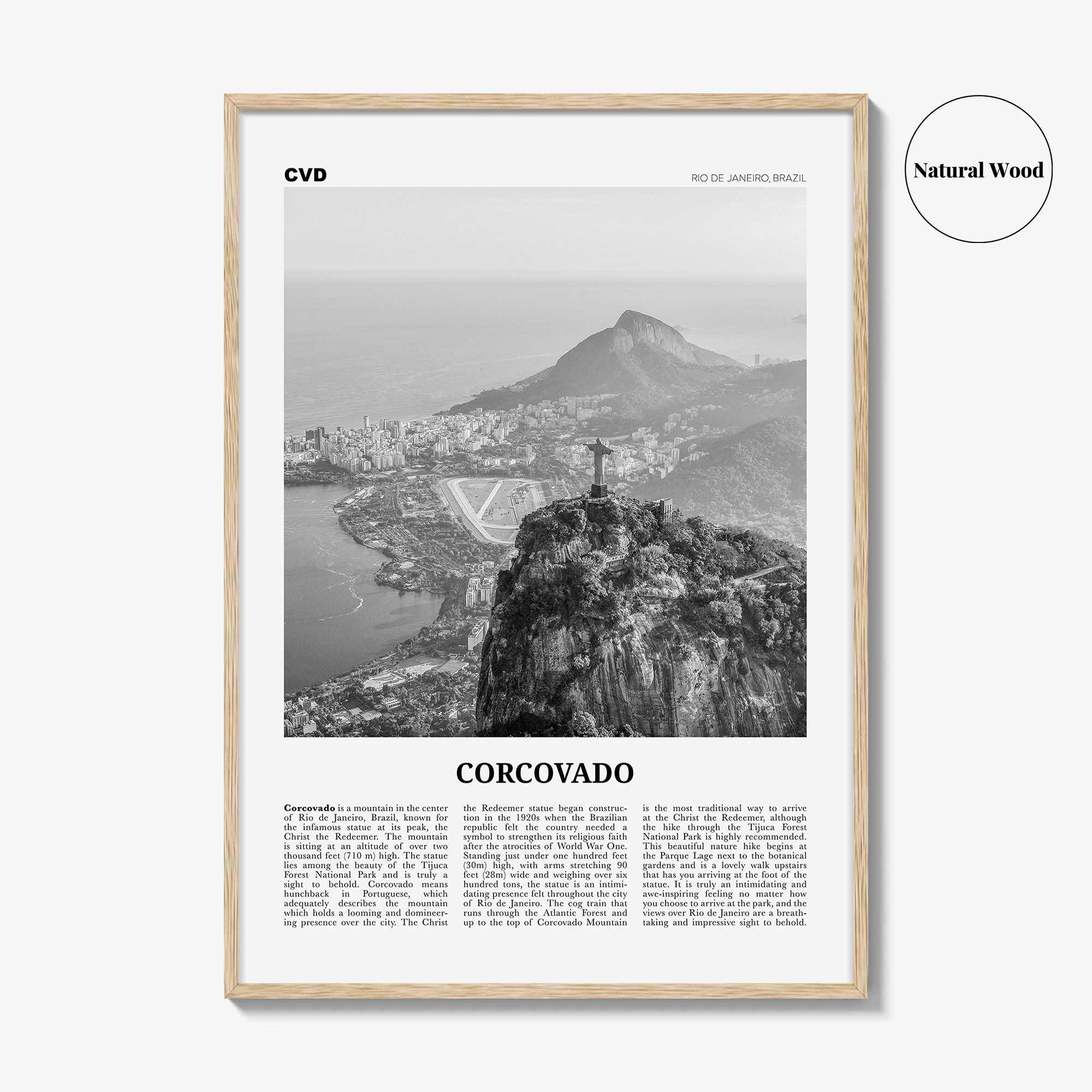 Corcovado Print Black and White, Corcovado Wall Art, Corcovado Poster, Corcovado Photo, Corcovado Map, Rio de Janeiro, Brazil