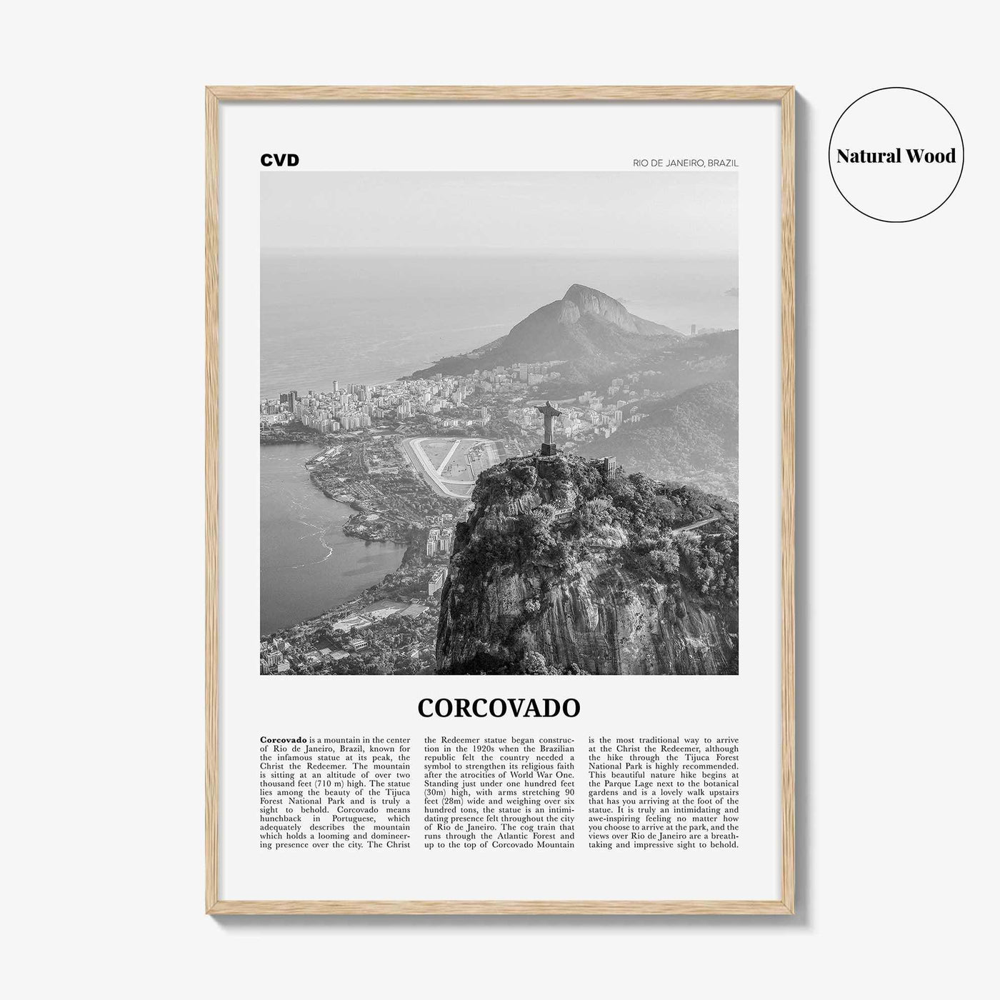 Corcovado Print Black and White, Corcovado Wall Art, Corcovado Poster, Corcovado Photo, Corcovado Map, Rio de Janeiro, Brazil