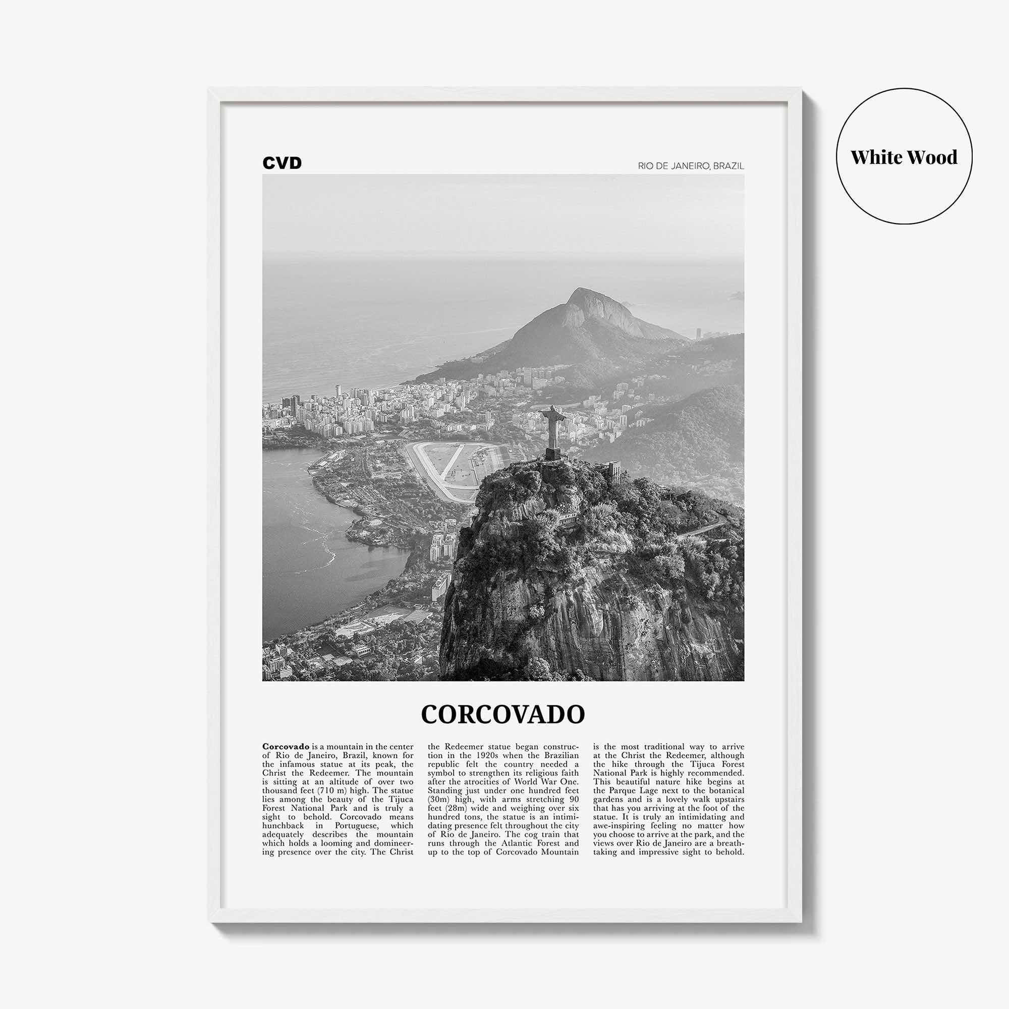 Corcovado Print Black and White, Corcovado Wall Art, Corcovado Poster, Corcovado Photo, Corcovado Map, Rio de Janeiro, Brazil