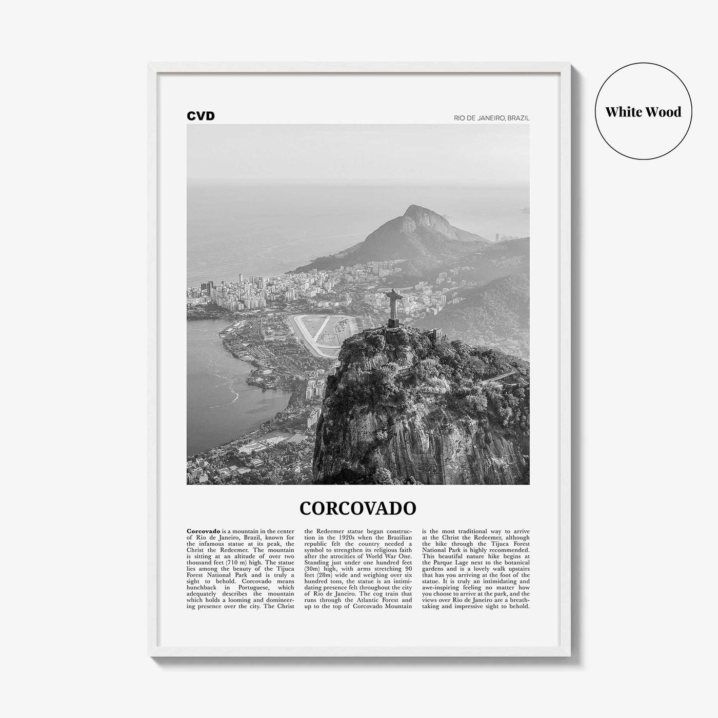 Corcovado Print Black and White, Corcovado Wall Art, Corcovado Poster, Corcovado Photo, Corcovado Map, Rio de Janeiro, Brazil