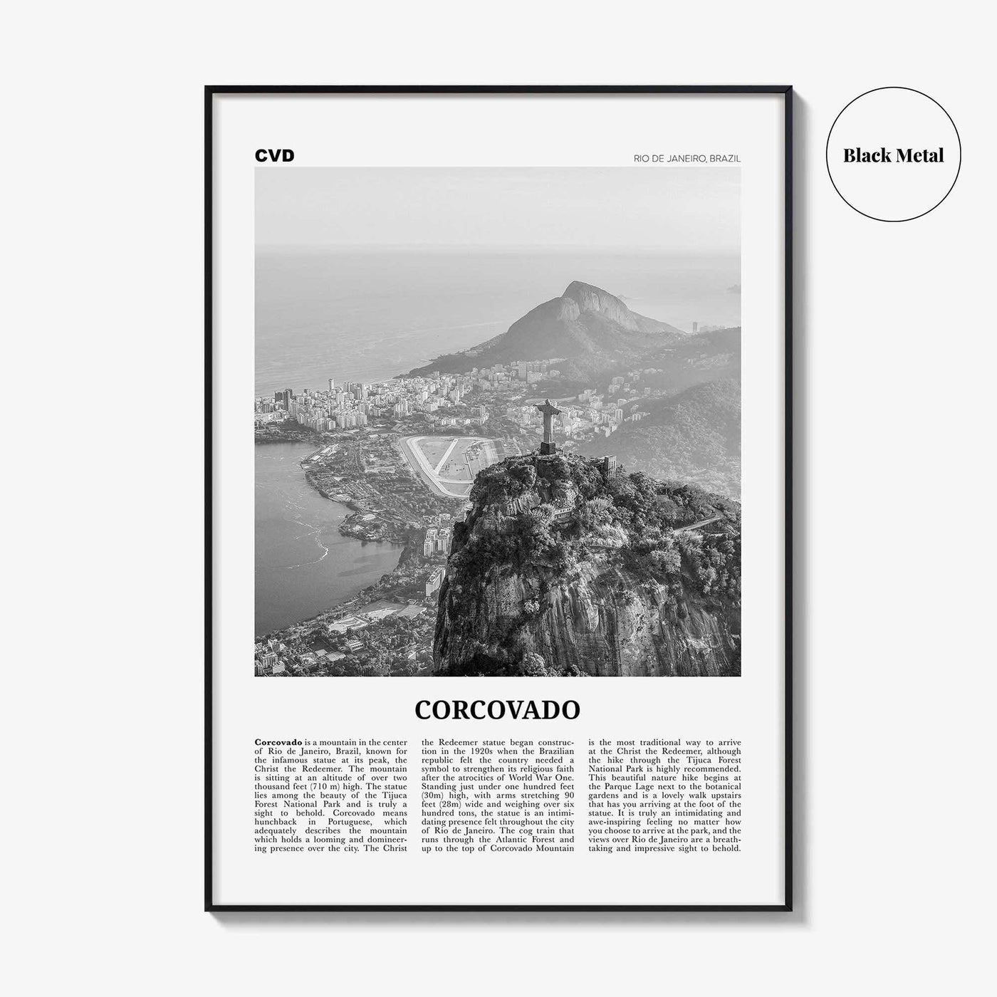 Corcovado Print Black and White, Corcovado Wall Art, Corcovado Poster, Corcovado Photo, Corcovado Map, Rio de Janeiro, Brazil
