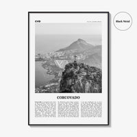 Corcovado Print Black and White, Corcovado Wall Art, Corcovado Poster, Corcovado Photo, Corcovado Map, Rio de Janeiro, Brazil