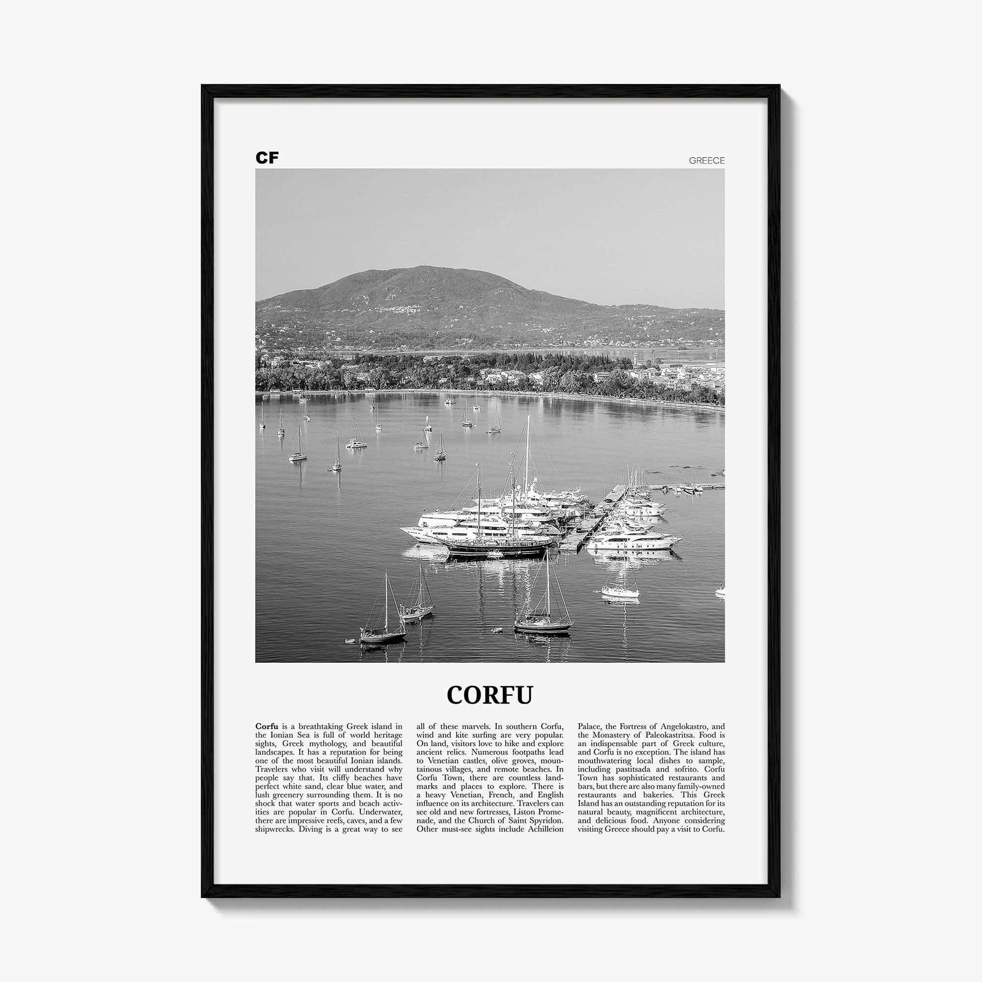Corfu Print Black and White, Corfu Wall Art, Corfu Poster, Corfu Photo, Corfu Wall Décor, Kerkyra, Κέρκυρα, Greece, Ionian Islands