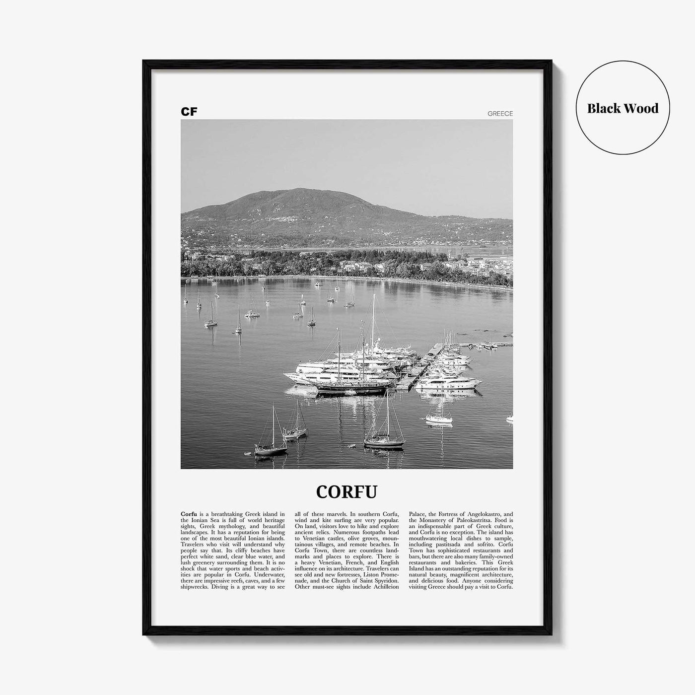 Corfu Print Black and White, Corfu Wall Art, Corfu Poster, Corfu Photo, Corfu Wall Décor, Kerkyra, Κέρκυρα, Greece, Ionian Islands