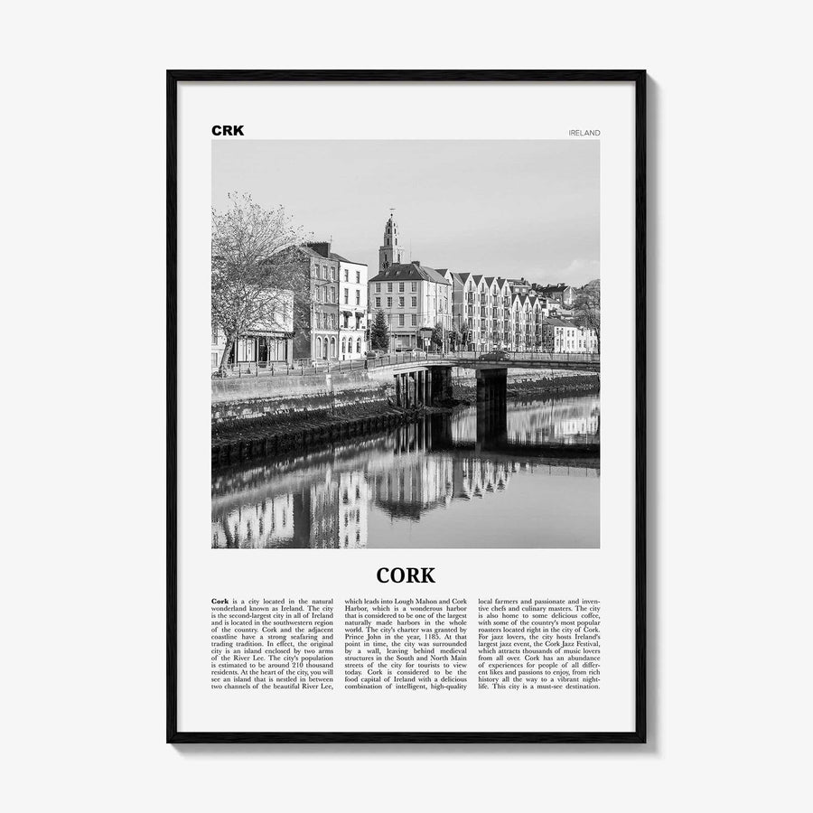 Cork Print Black and White, Cork Wall Art, Cork Poster, Cork Photo, Cork Wall Décor, Corcaigh, Ireland, Munster