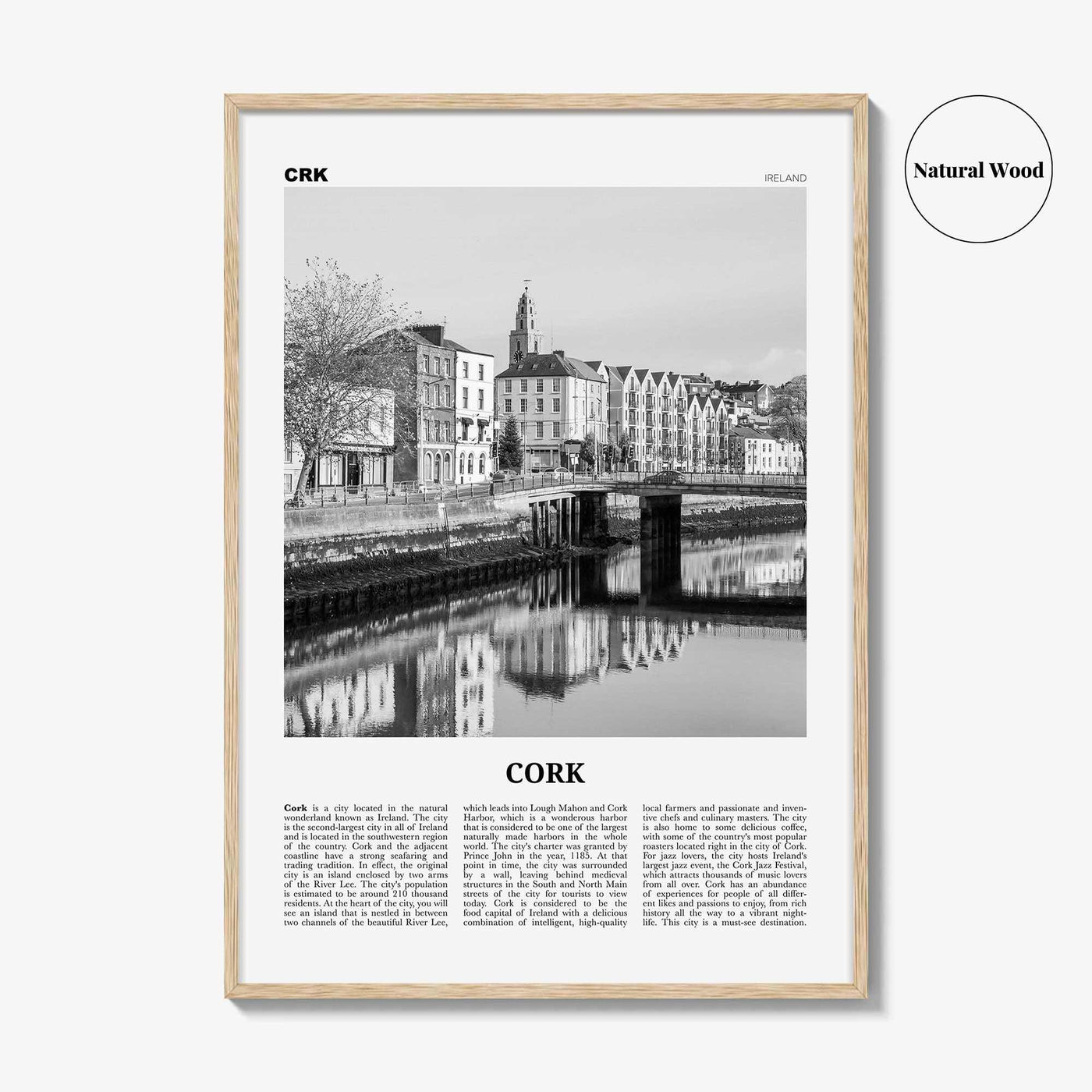 Cork Print Black and White, Cork Wall Art, Cork Poster, Cork Photo, Cork Wall Décor, Corcaigh, Ireland, Munster