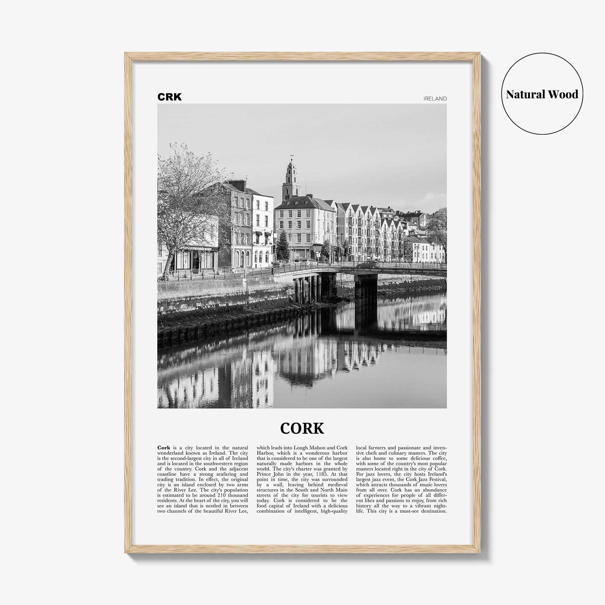 Cork Print Black and White, Cork Wall Art, Cork Poster, Cork Photo, Cork Wall Décor, Corcaigh, Ireland, Munster