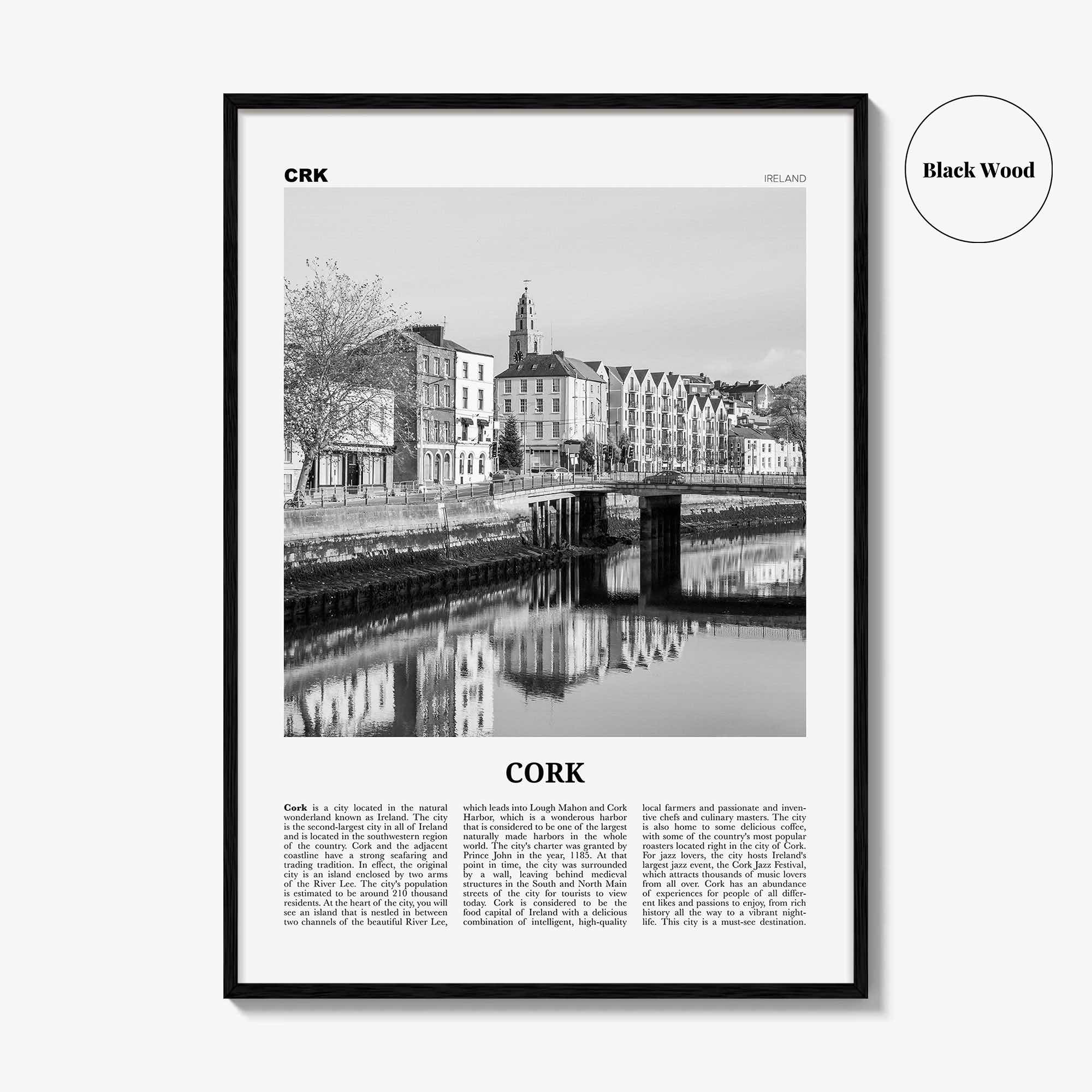 Cork Print Black and White, Cork Wall Art, Cork Poster, Cork Photo, Cork Wall Décor, Corcaigh, Ireland, Munster