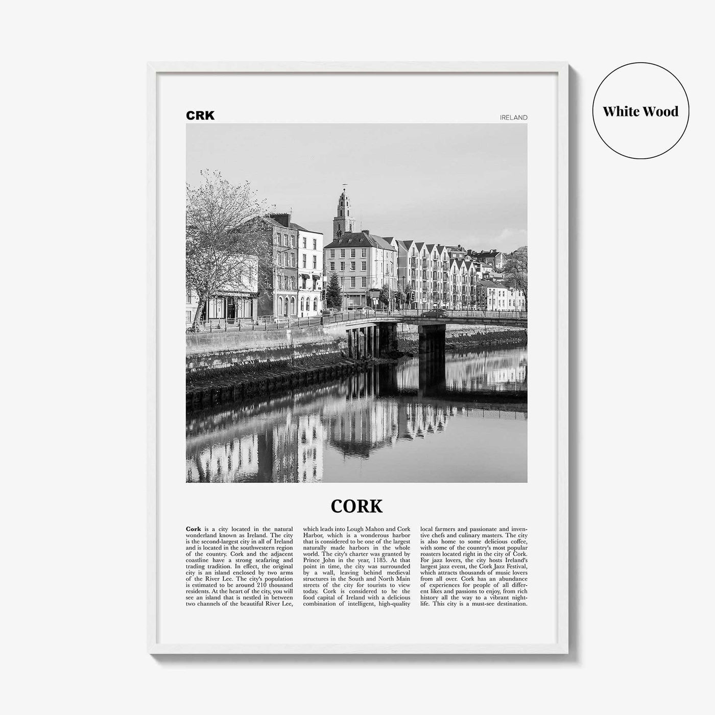 Cork Print Black and White, Cork Wall Art, Cork Poster, Cork Photo, Cork Wall Décor, Corcaigh, Ireland, Munster