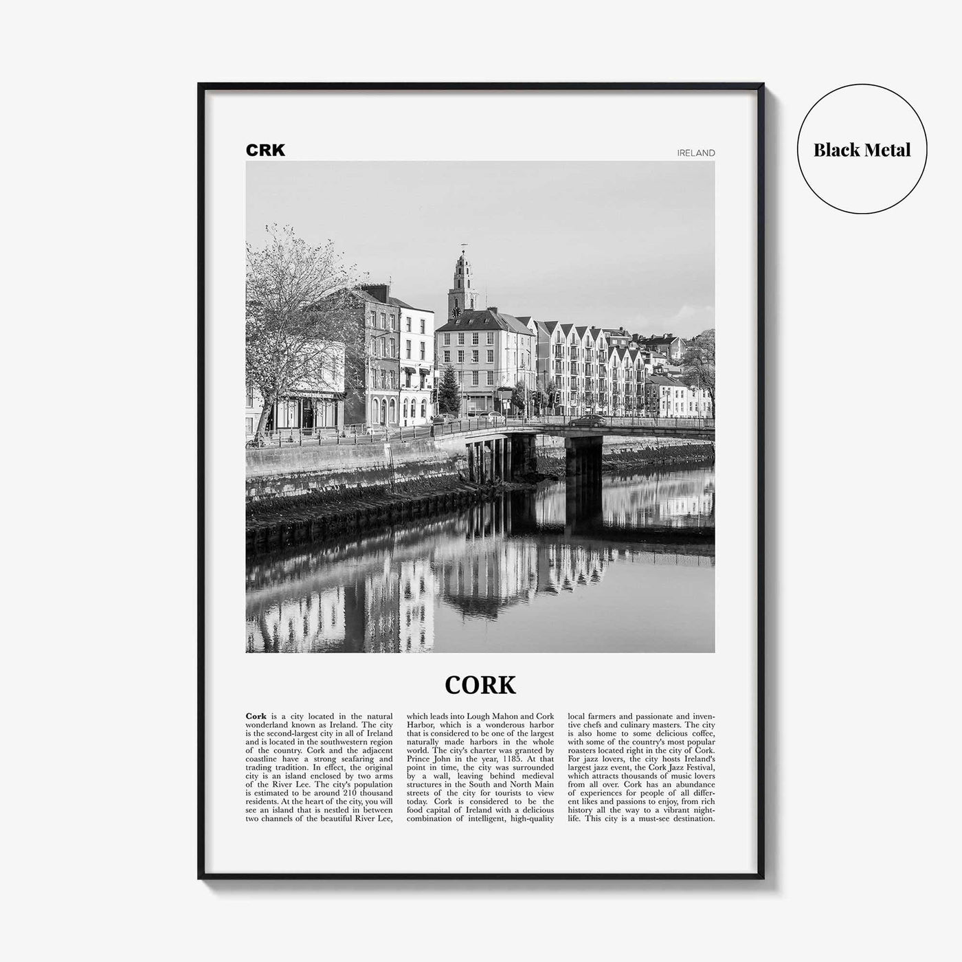 Cork Print Black and White, Cork Wall Art, Cork Poster, Cork Photo, Cork Wall Décor, Corcaigh, Ireland, Munster