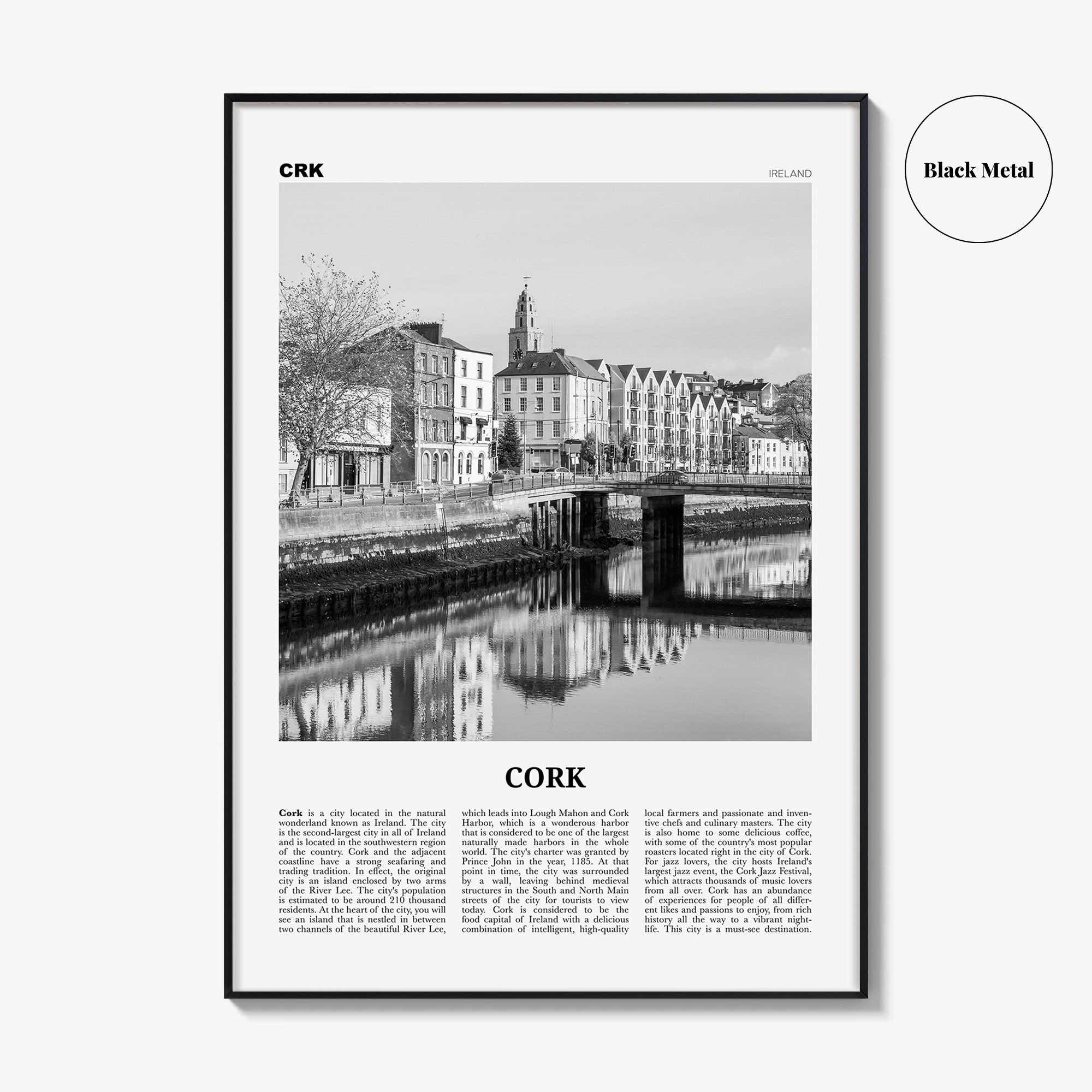 Cork Print Black and White, Cork Wall Art, Cork Poster, Cork Photo, Cork Wall Décor, Corcaigh, Ireland, Munster