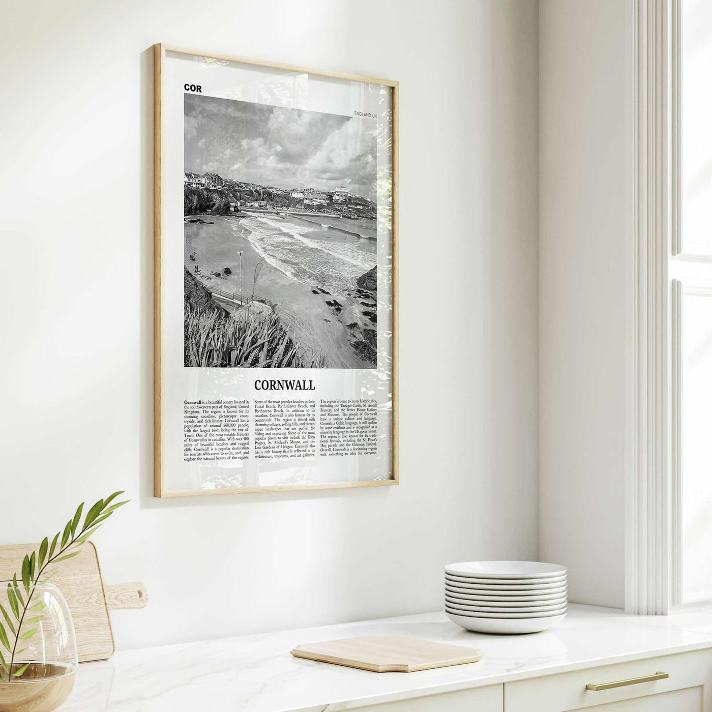 Cornwall Print Black and White, Cornwall Wall Art, Cornwall Poster, Cornwall Photo, Cornwall Wall Décor, Cornwall Map, England, UK