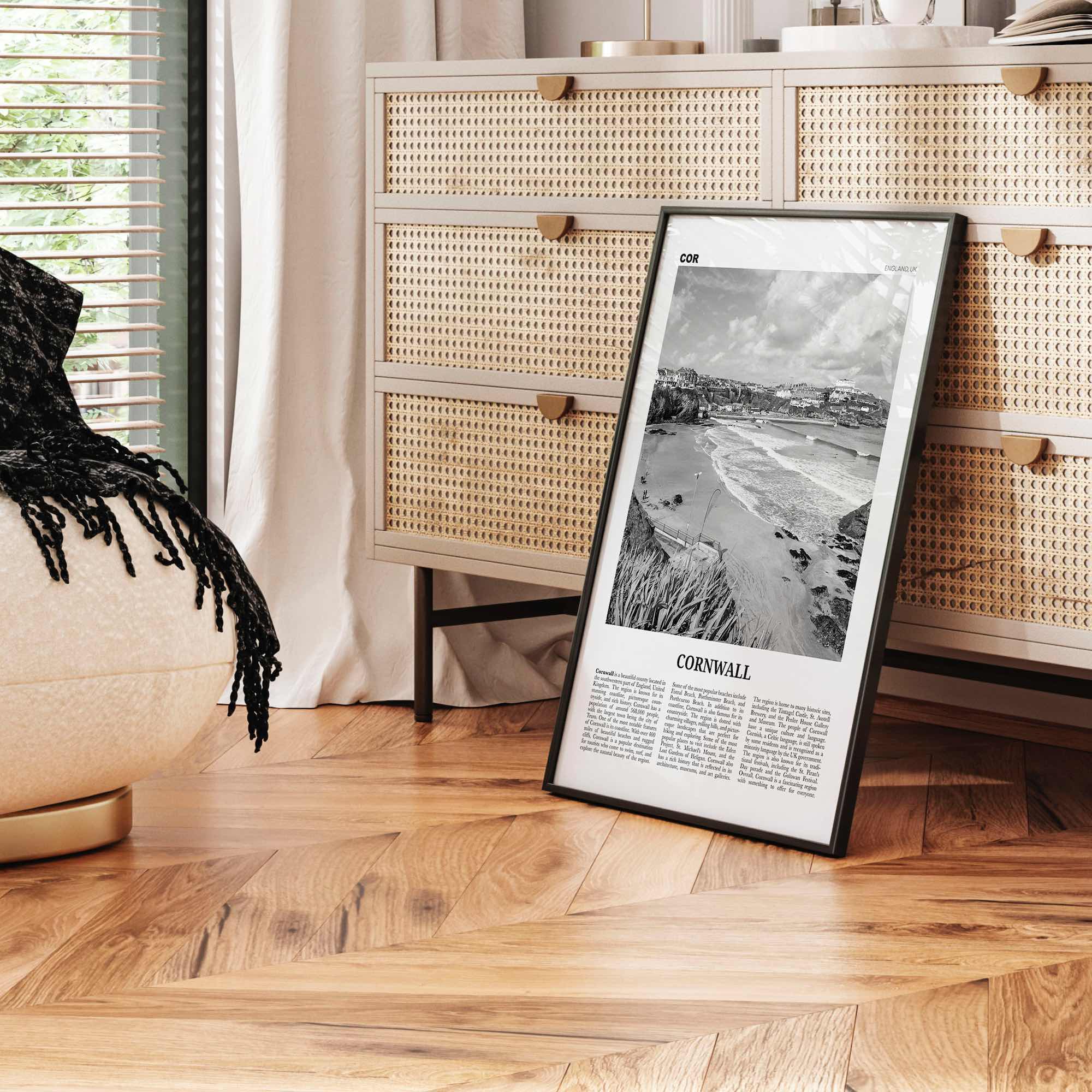 Cornwall Print Black and White, Cornwall Wall Art, Cornwall Poster, Cornwall Photo, Cornwall Wall Décor, Cornwall Map, England, UK