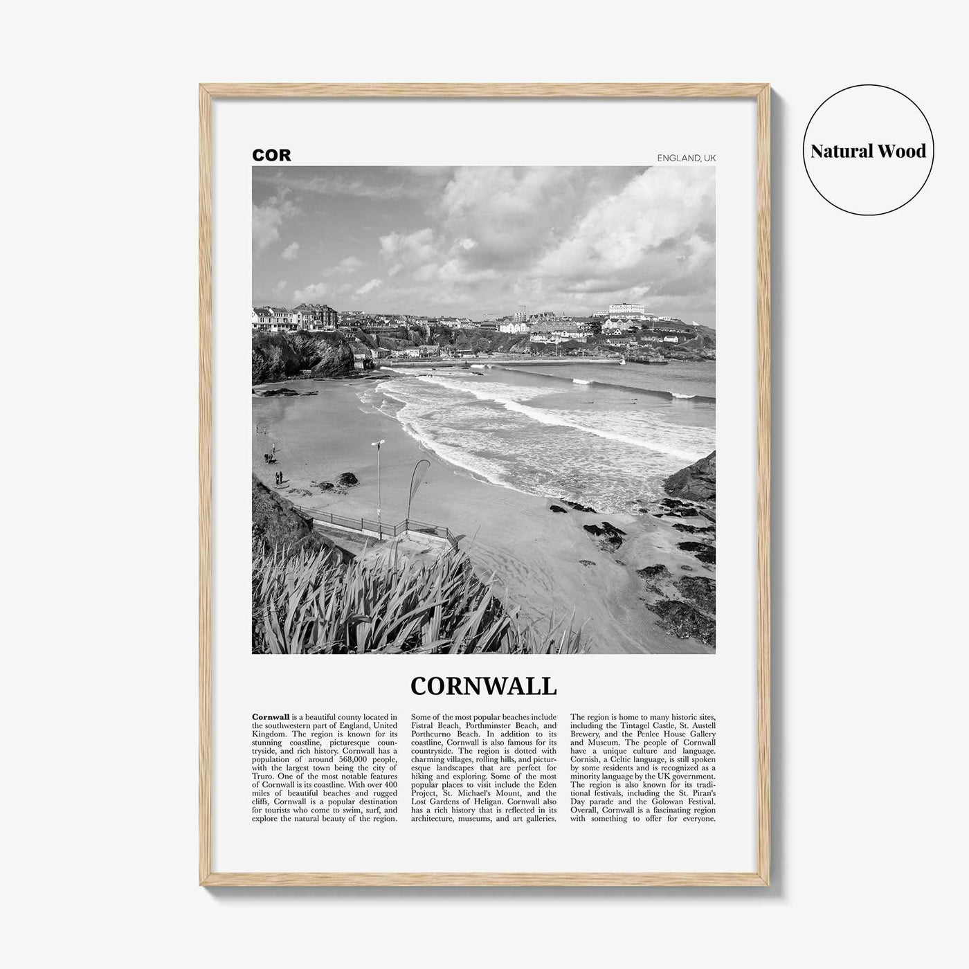 Cornwall Print Black and White, Cornwall Wall Art, Cornwall Poster, Cornwall Photo, Cornwall Wall Décor, Cornwall Map, England, UK