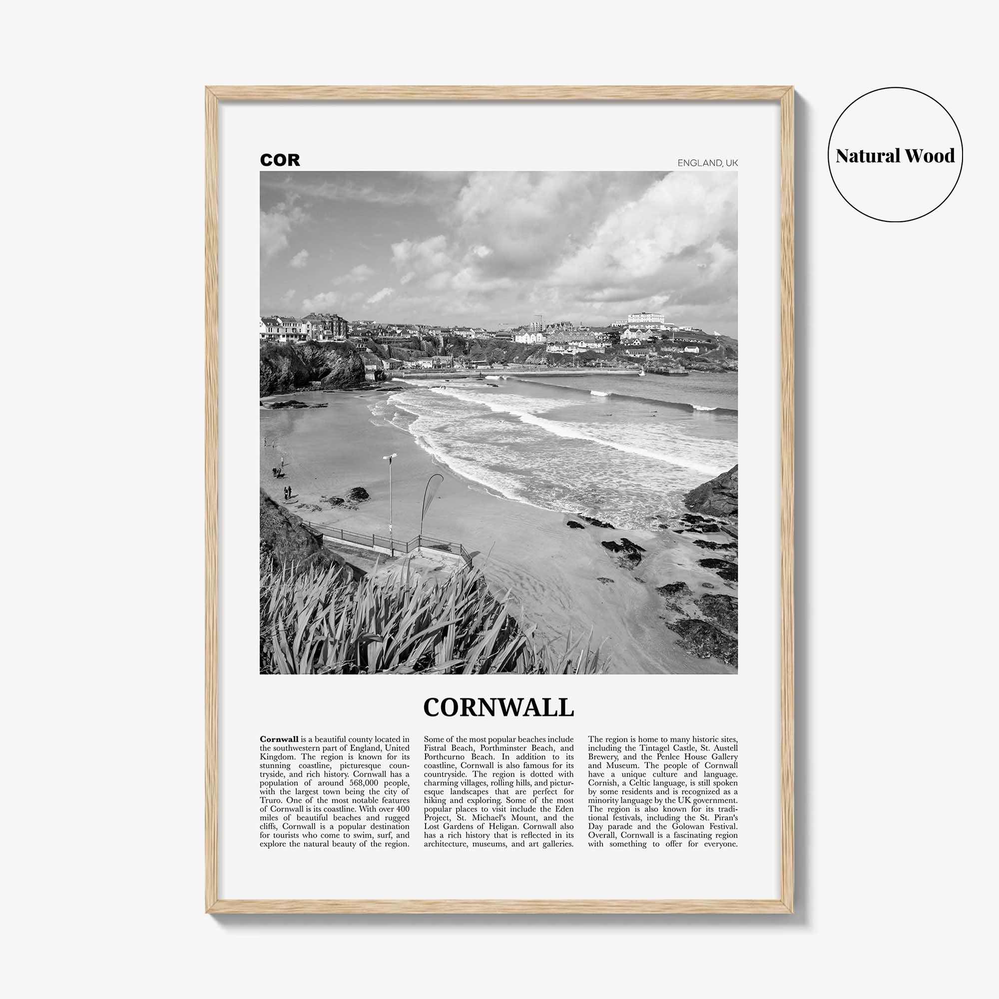 Cornwall Print Black and White, Cornwall Wall Art, Cornwall Poster, Cornwall Photo, Cornwall Wall Décor, Cornwall Map, England, UK