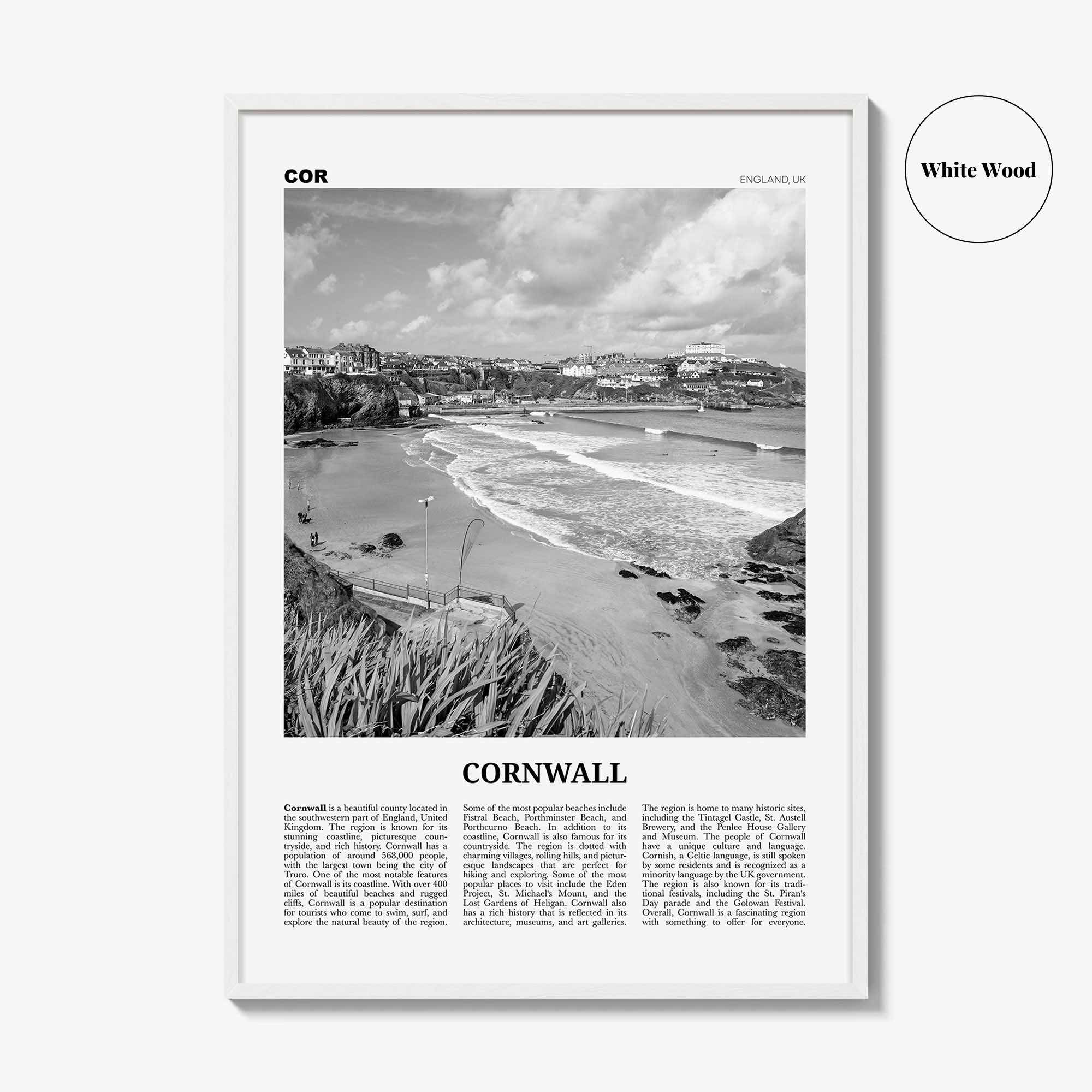 Cornwall Print Black and White, Cornwall Wall Art, Cornwall Poster, Cornwall Photo, Cornwall Wall Décor, Cornwall Map, England, UK