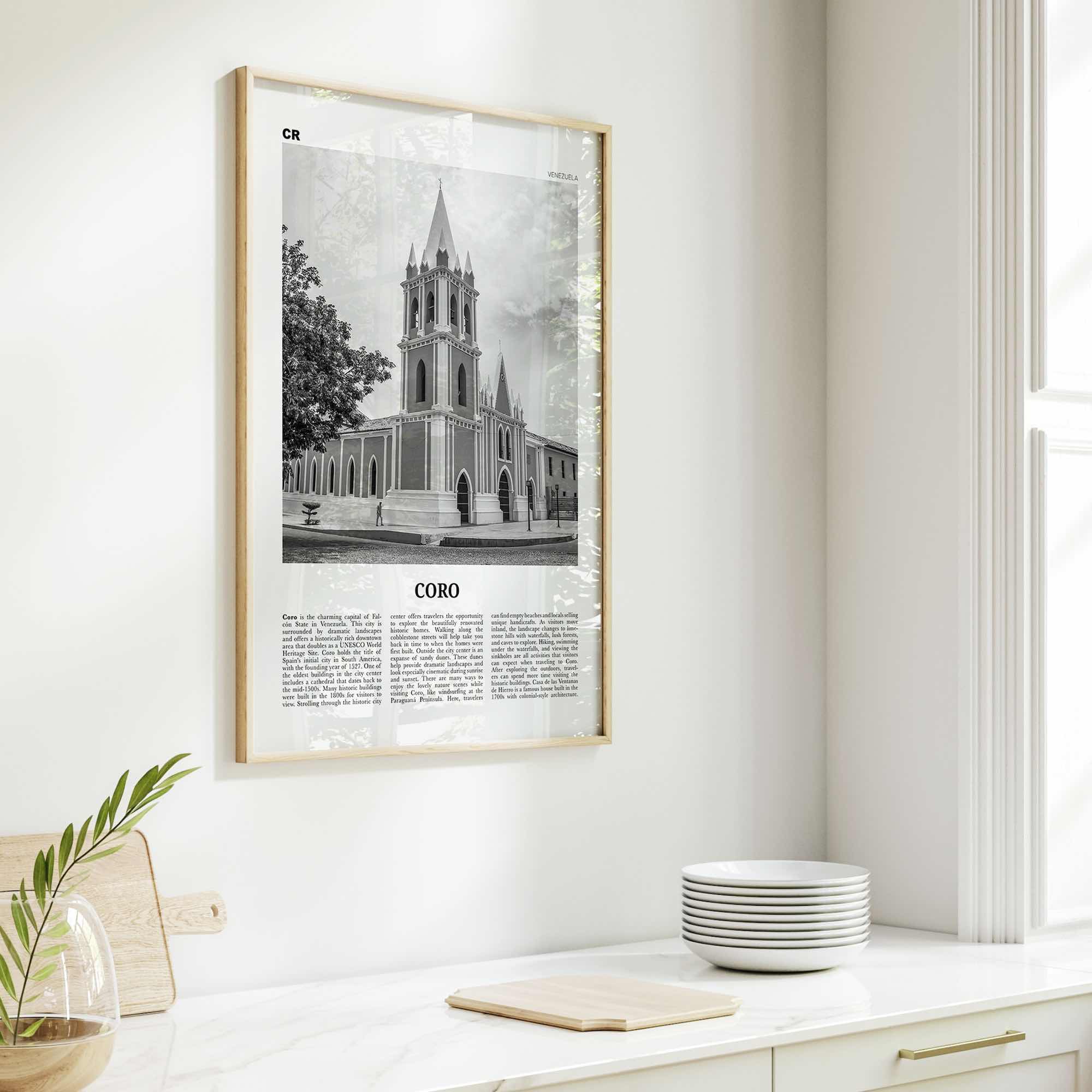 Coro Print Black and White, Coro Wall Art, Coro Poster, Coro Photo, Coro Wall Décor, Coro Map, Venezuela