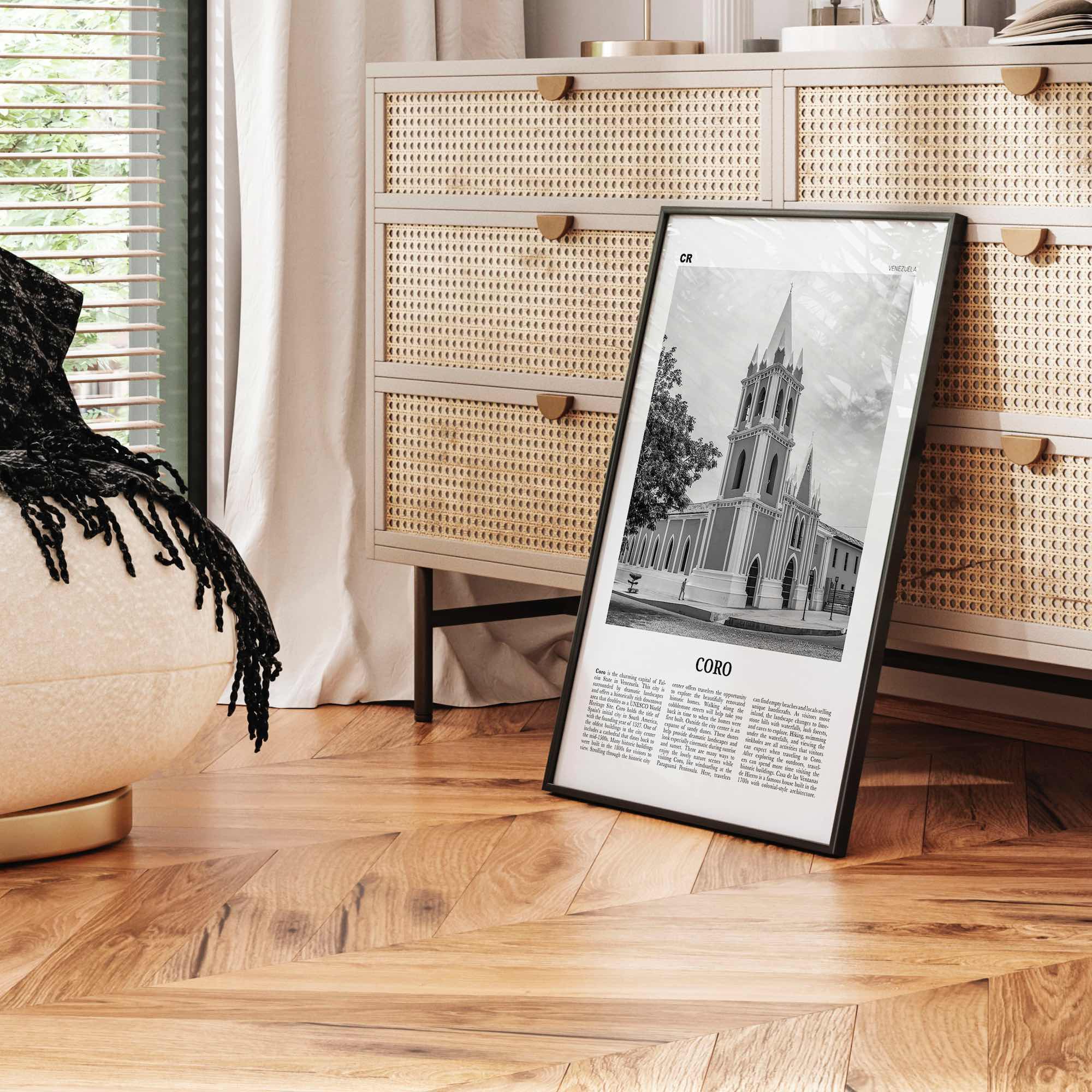 Coro Print Black and White, Coro Wall Art, Coro Poster, Coro Photo, Coro Wall Décor, Coro Map, Venezuela